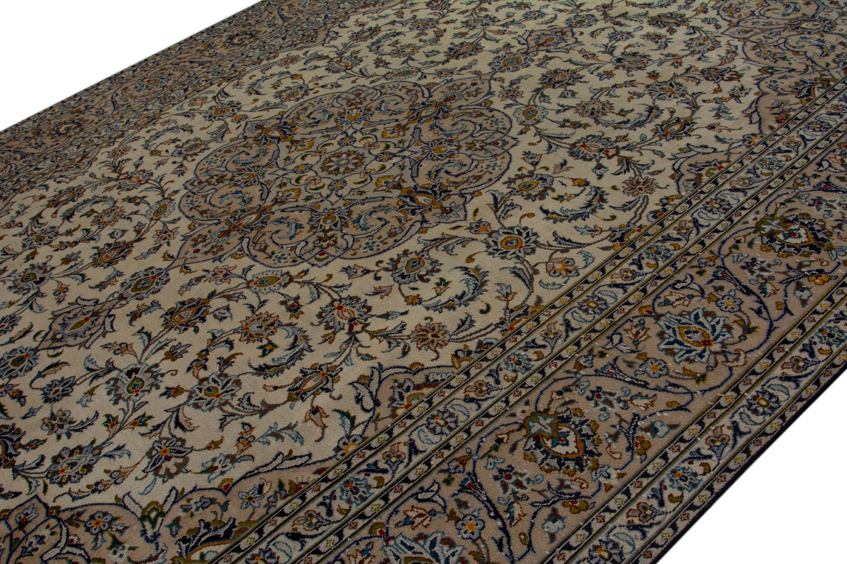 Persian Kashan oversized rug in cream and brown, view 4 of 18