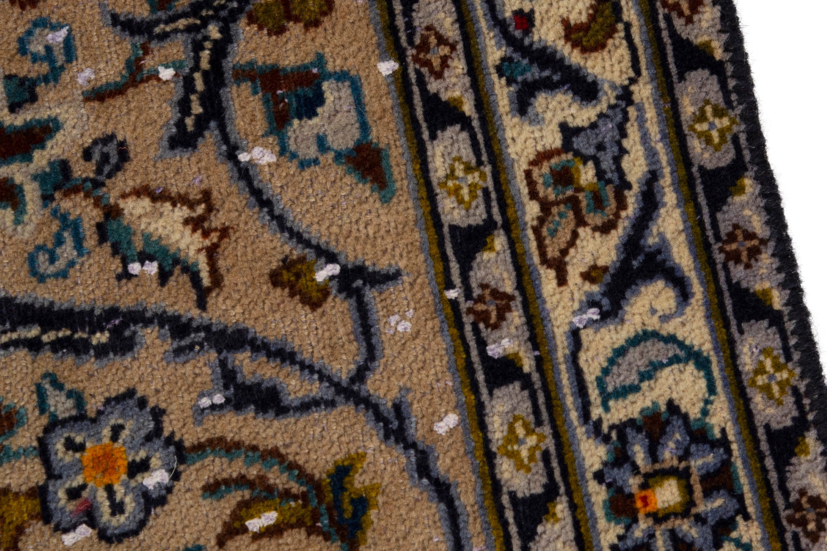 Persian Kashan oversized rug in cream and brown, view 7 of 18