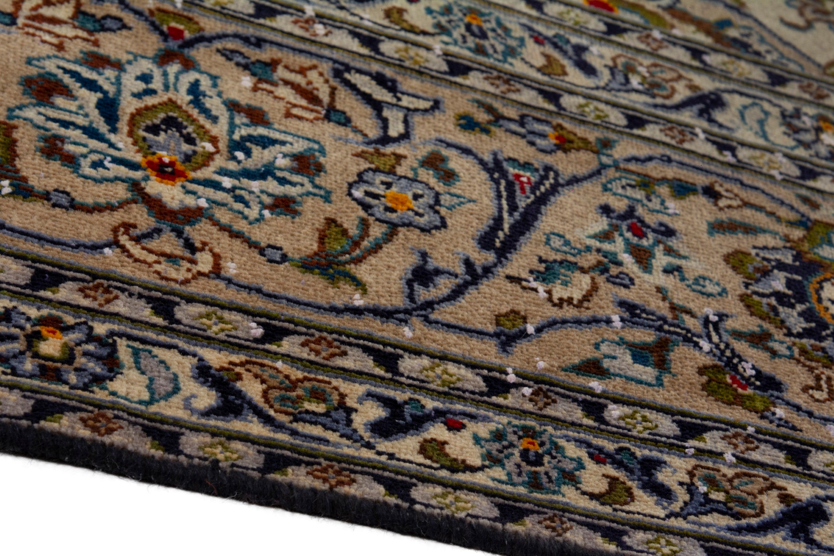 Persian Kashan oversized rug in cream and brown, view 8 of 18