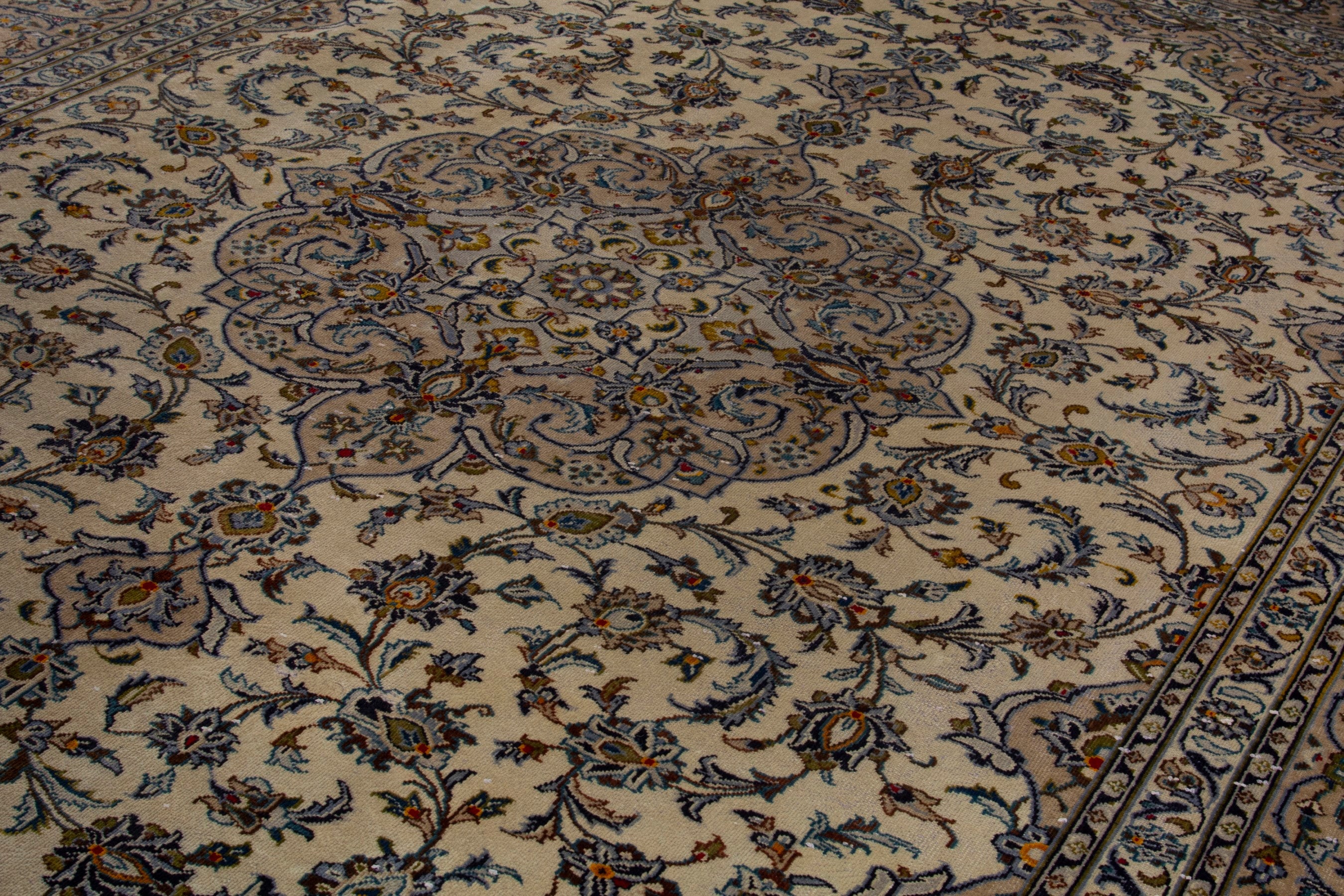 Persian Kashan oversized rug in cream and brown, view 9 of 18
