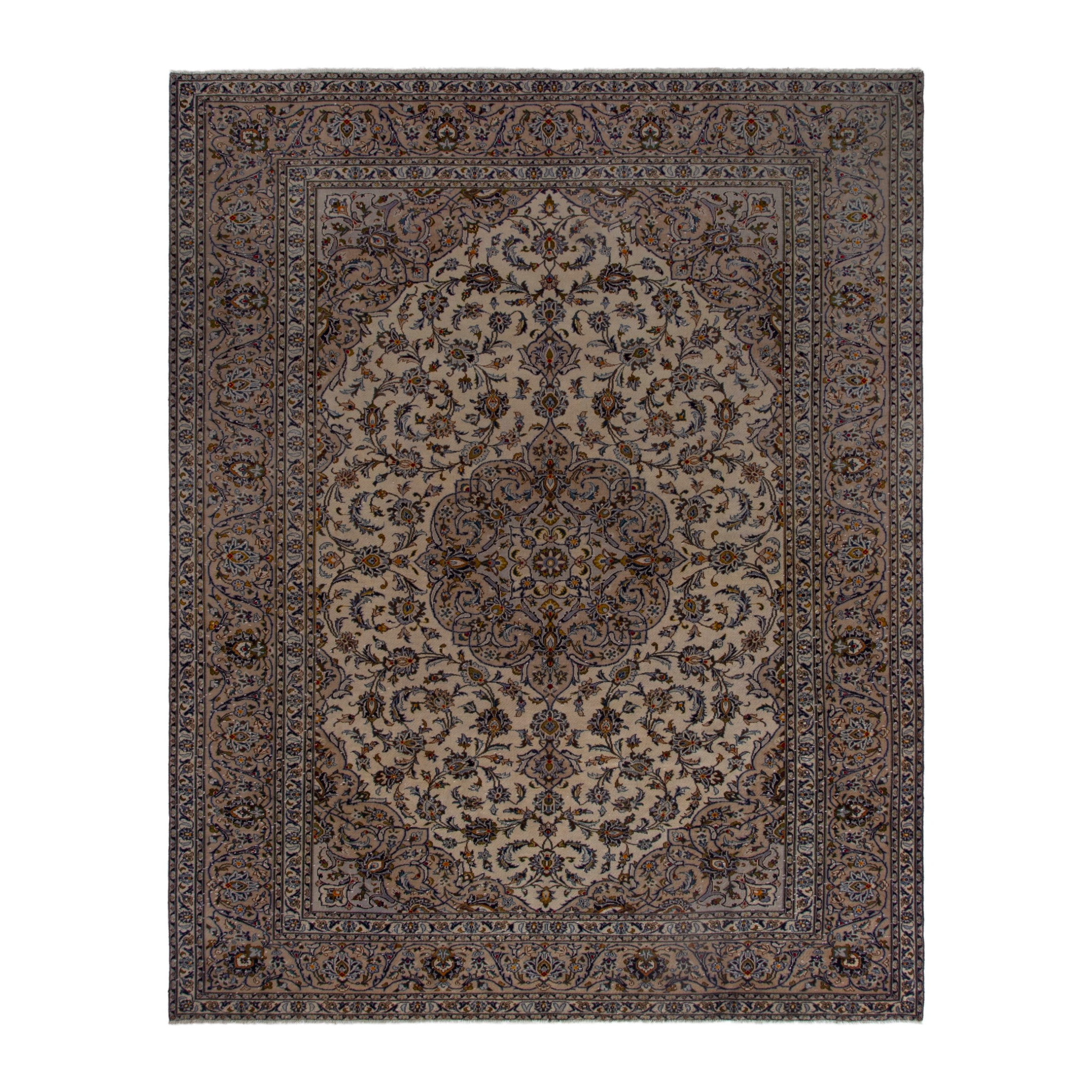 Persian Kashan oversized rug in cream and brown, 9'6" x 12'10"