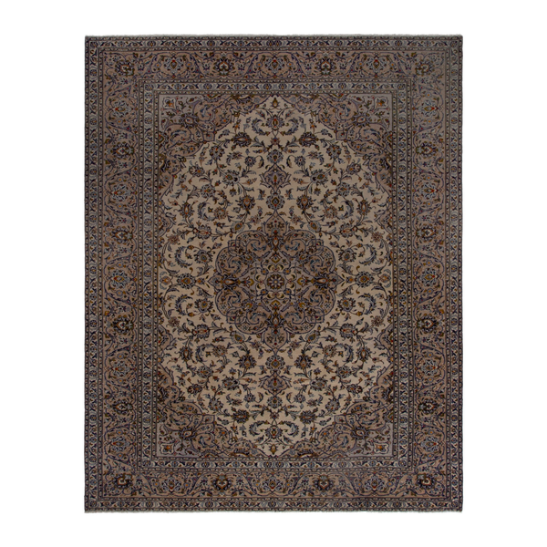 Persian Kashan oversized rug in cream and brown, 9'6" x 12'10"