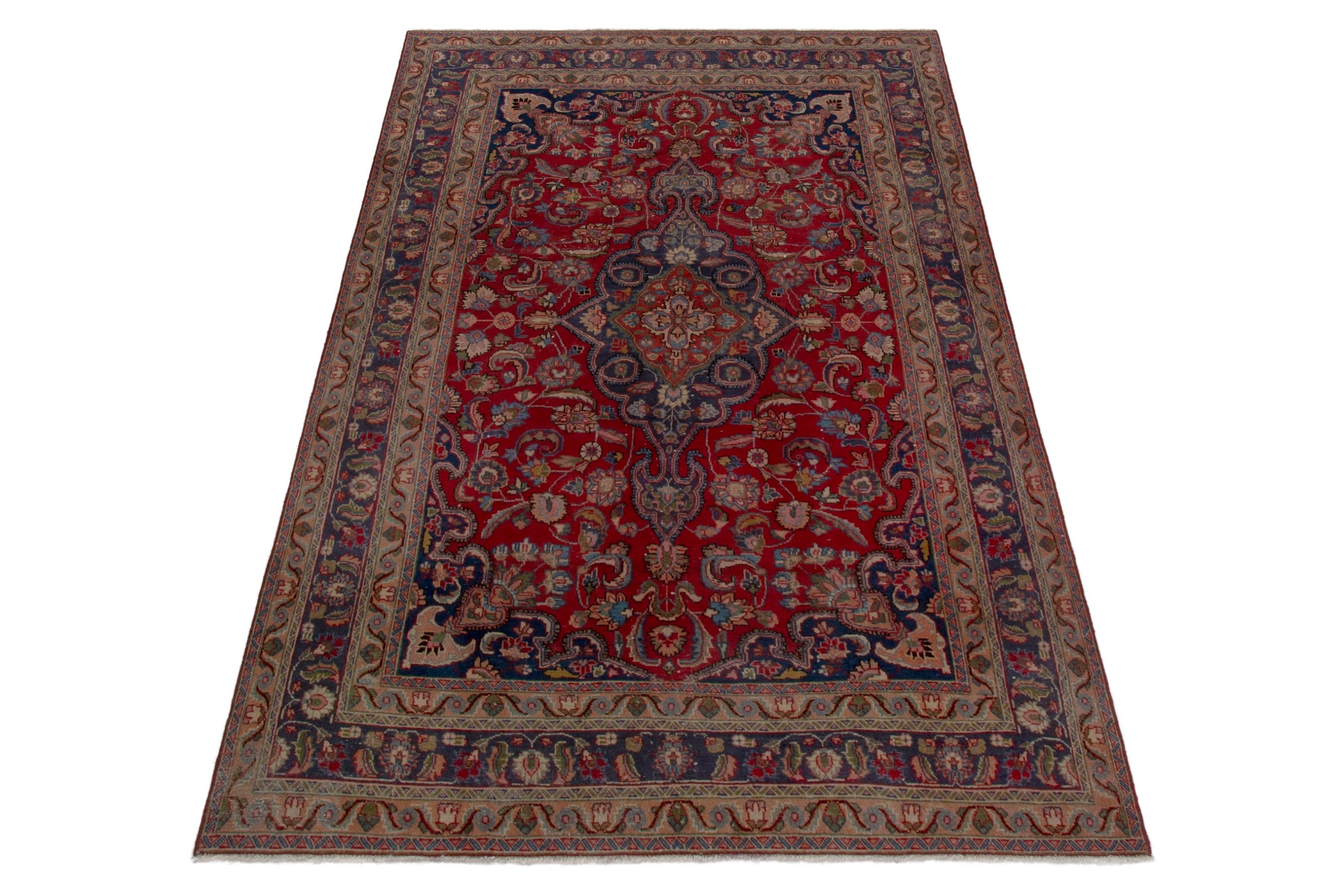 Persian Sabzevar area rug in deep red and dark blue, view 2 of 20