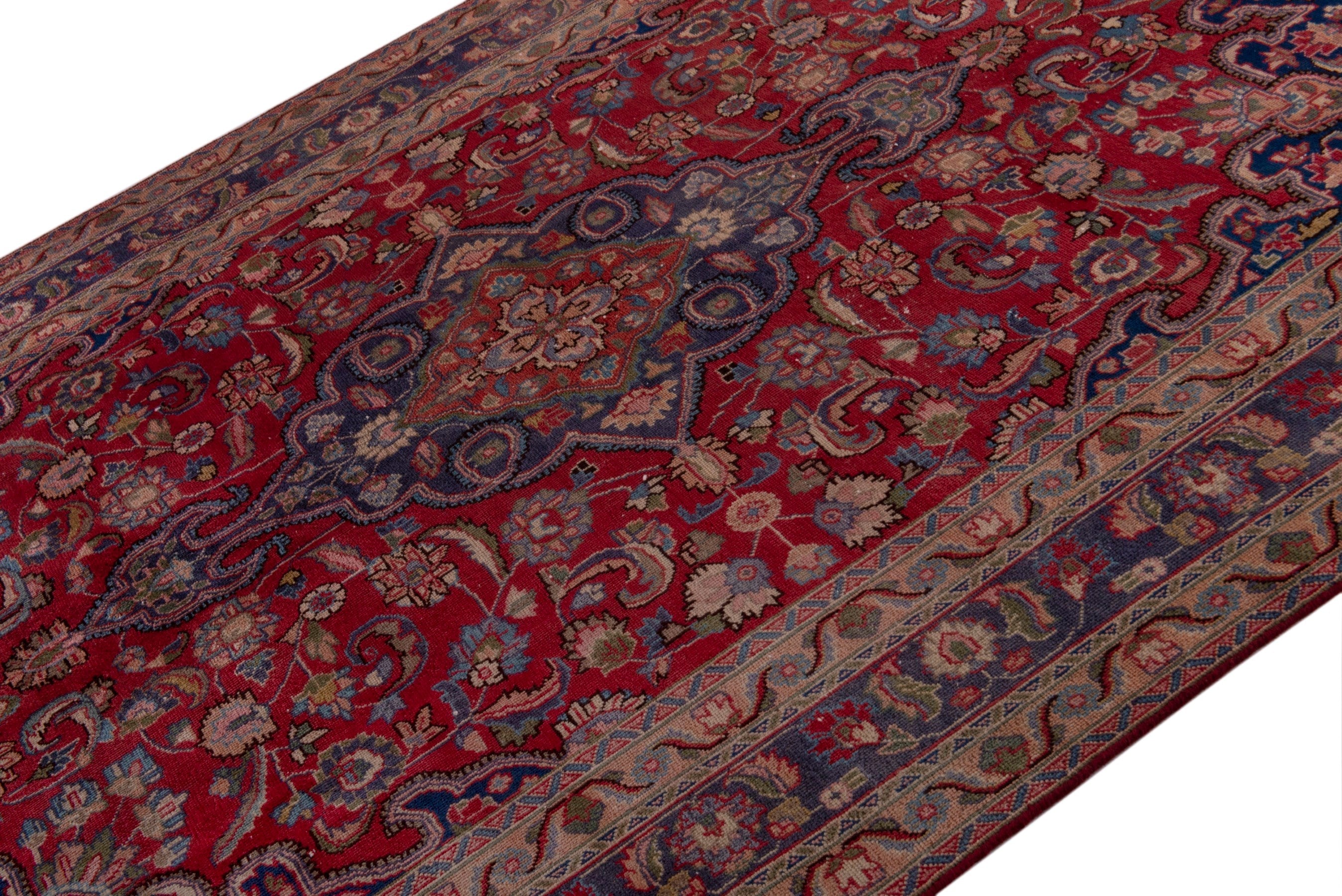 Persian Sabzevar area rug in deep red and dark blue, view 4 of 20