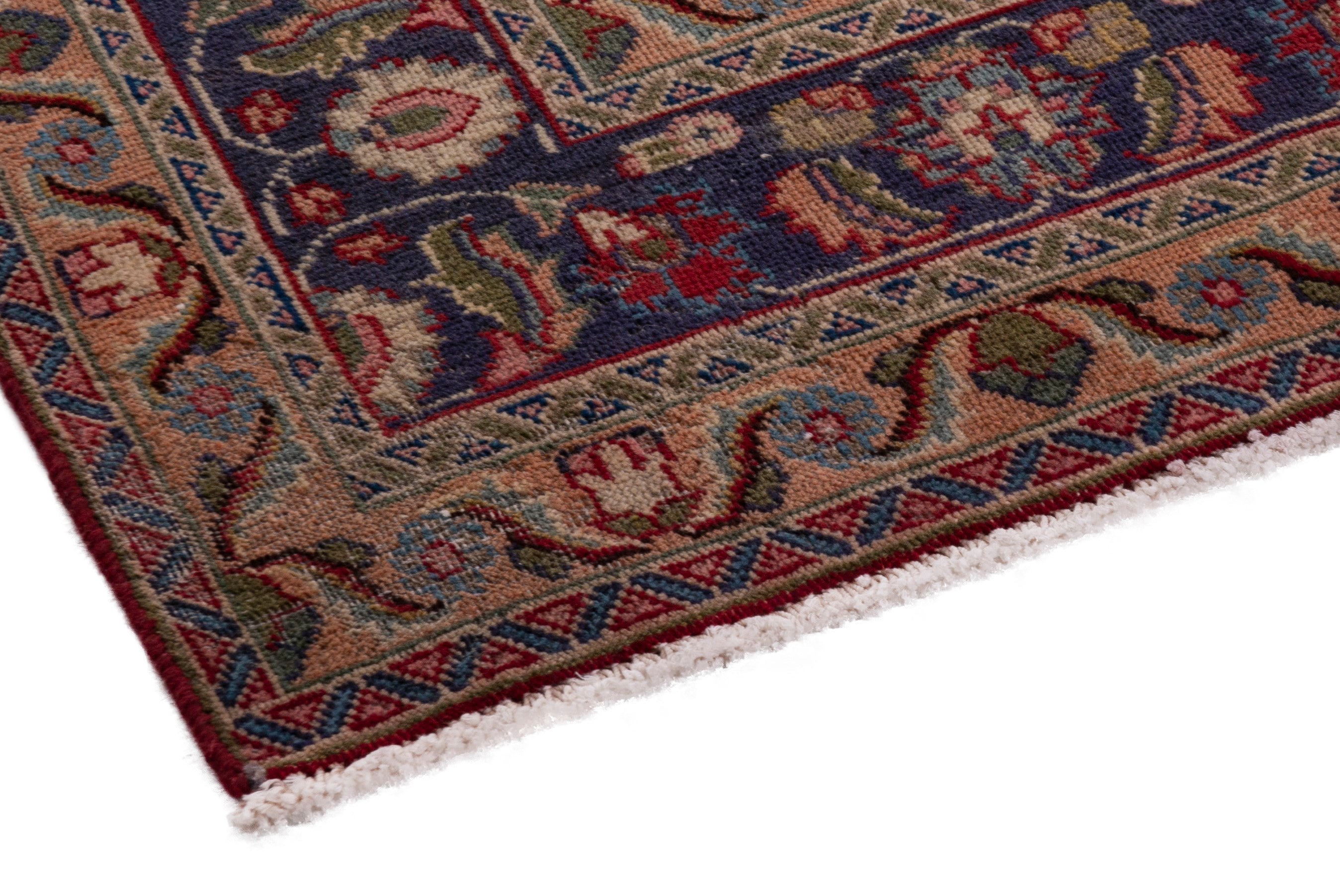 Persian Sabzevar area rug in deep red and dark blue, view 6 of 20