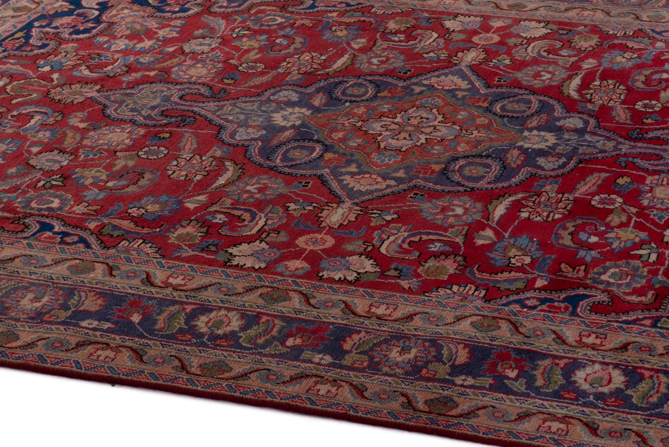Persian Sabzevar area rug in deep red and dark blue, view 8 of 20