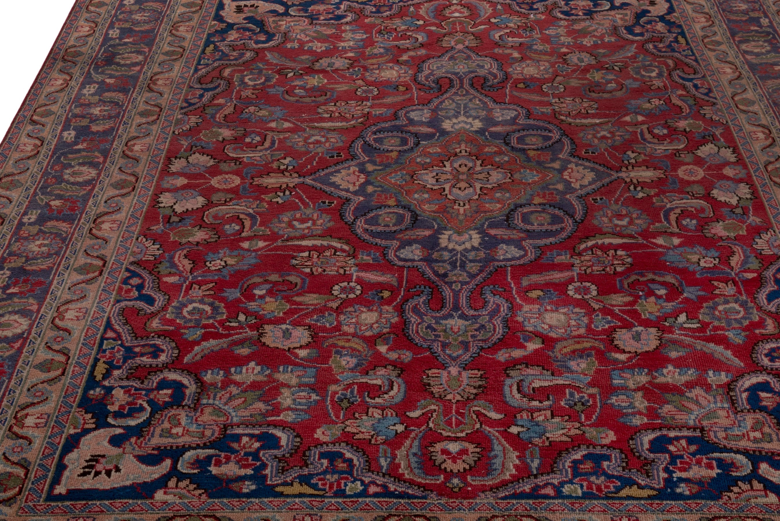 Persian Sabzevar area rug in deep red and dark blue, view 9 of 20