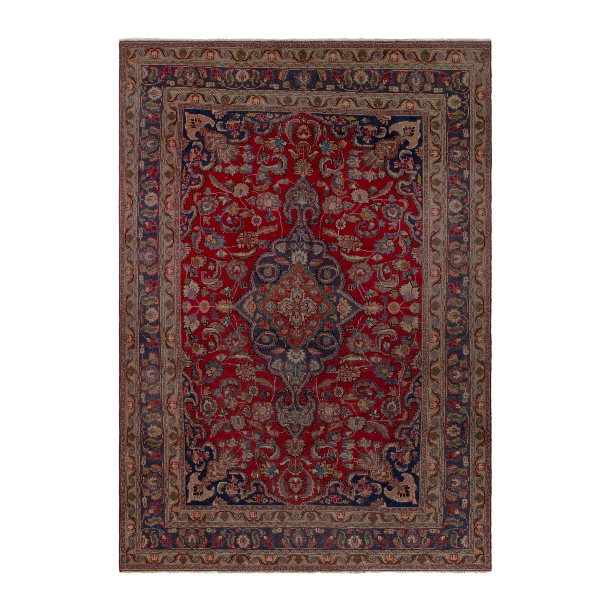 Persian Sabzevar area rug in deep red and dark blue, 6'6" x 9'8"