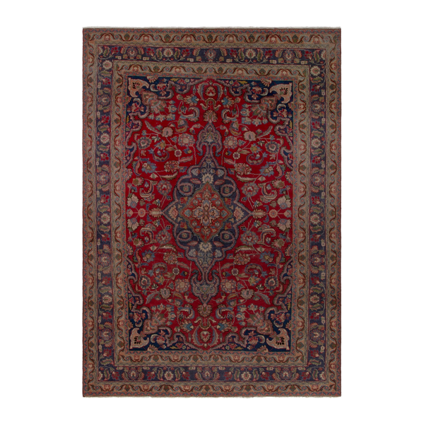 Persian Sabzevar area rug in deep red and dark blue, 6'6" x 9'8"