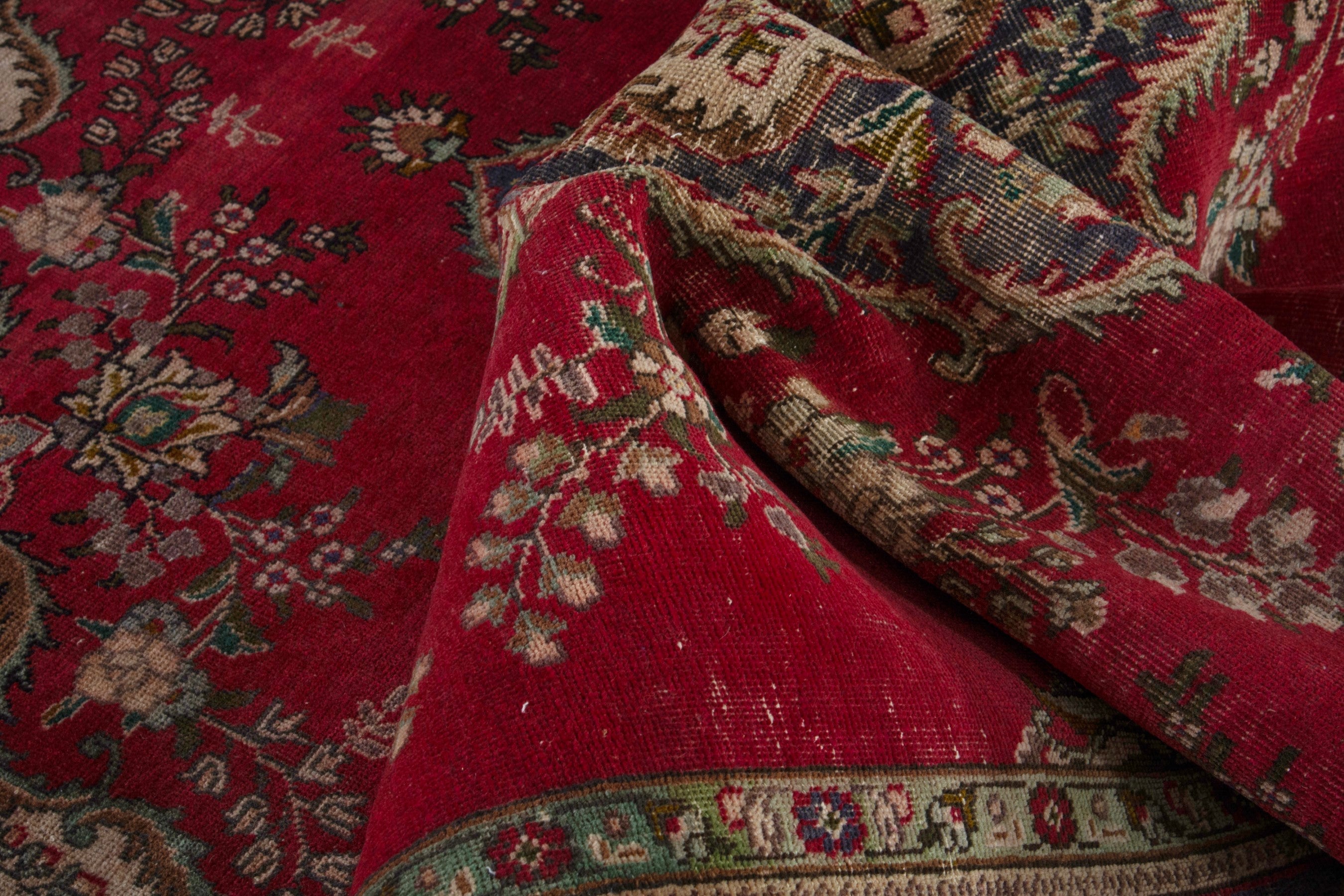 Persian Tabriz area rug in deep red and burgundy, view 15 of 18