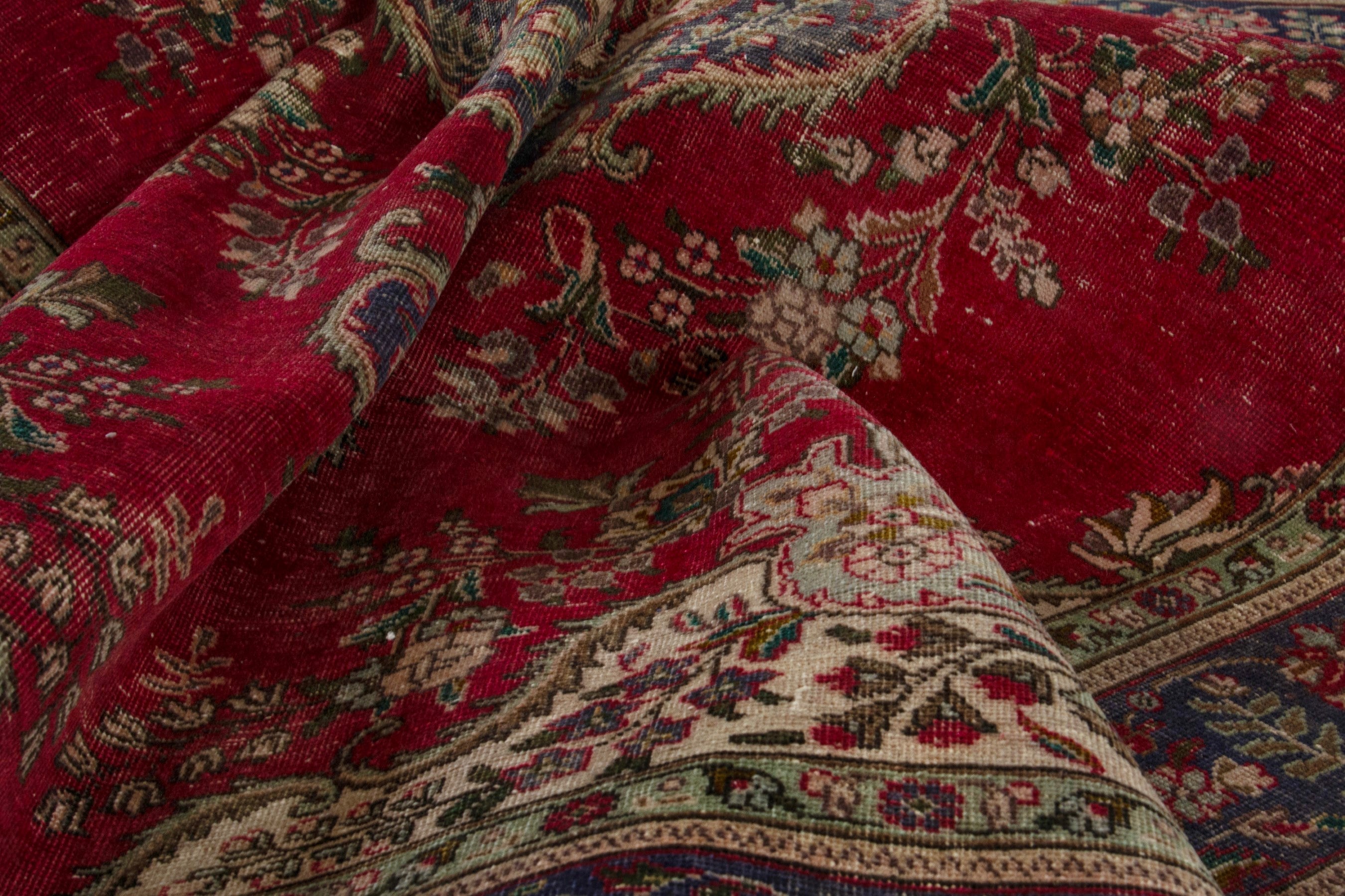 Persian Tabriz area rug in deep red and burgundy, view 16 of 18