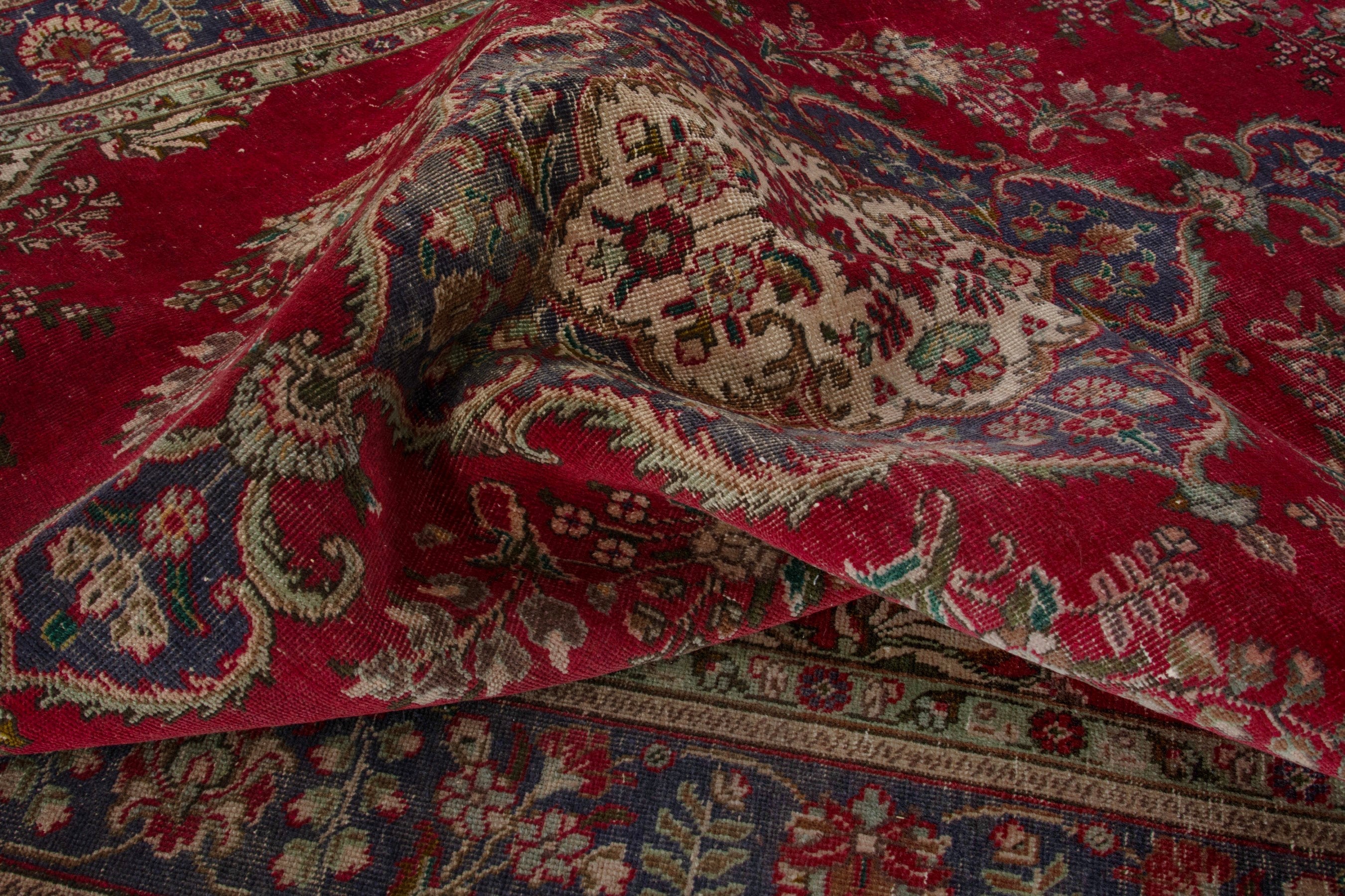 Persian Tabriz area rug in deep red and burgundy, view 17 of 18