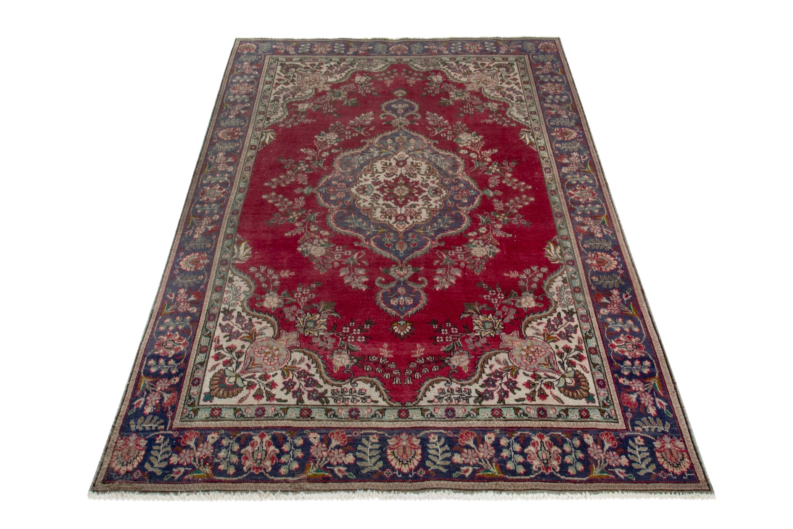 Persian Tabriz area rug in deep red and burgundy, view 2 of 18