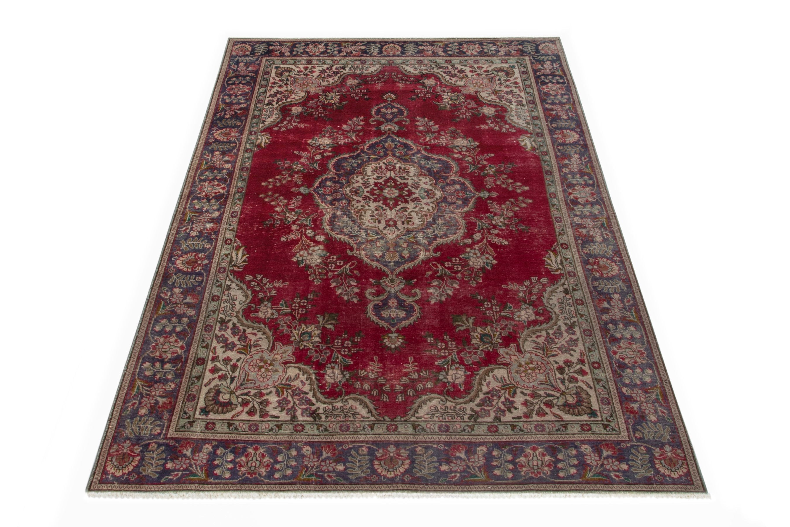Persian Tabriz area rug in deep red and burgundy, view 3 of 18