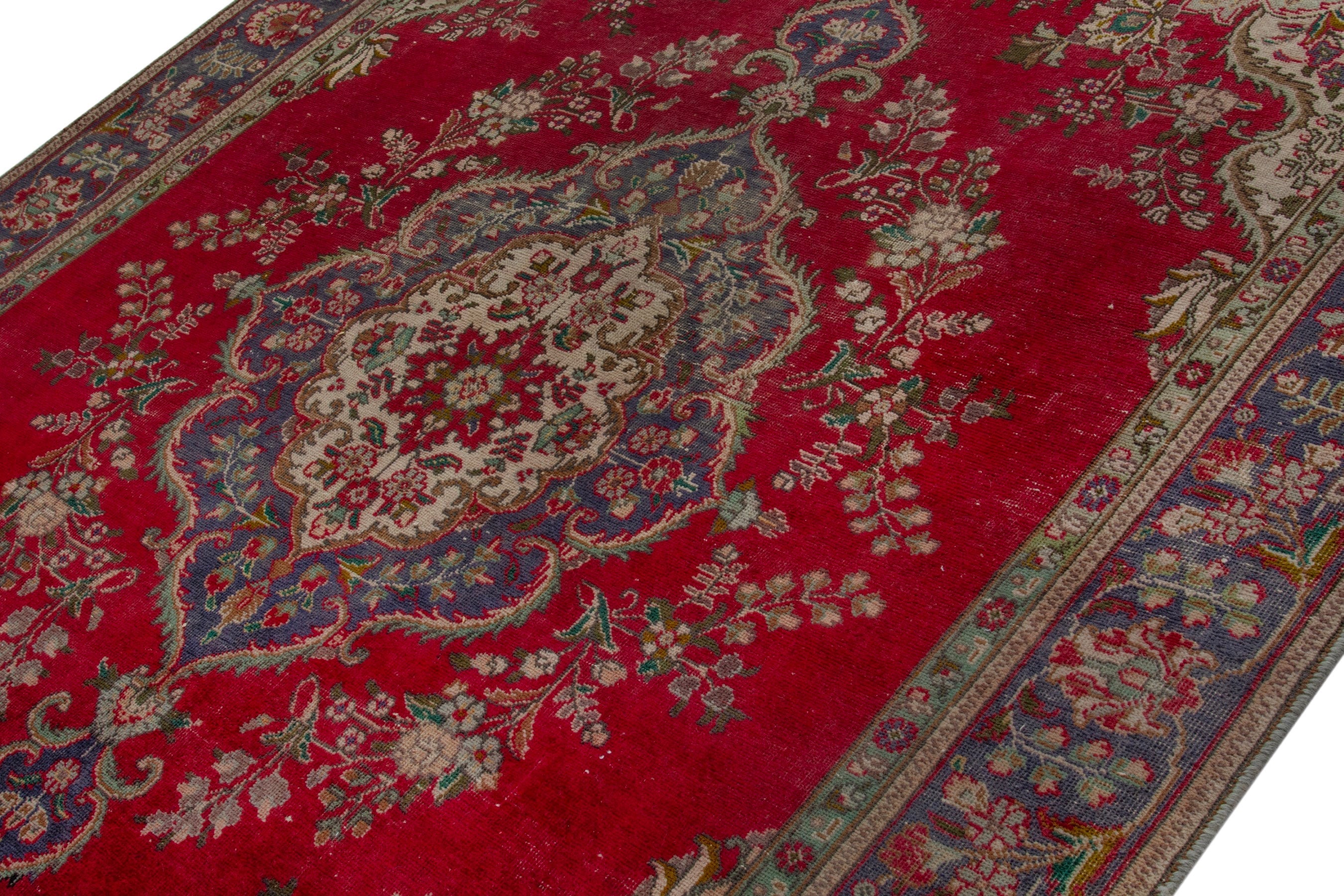 Persian Tabriz area rug in deep red and burgundy, view 4 of 18