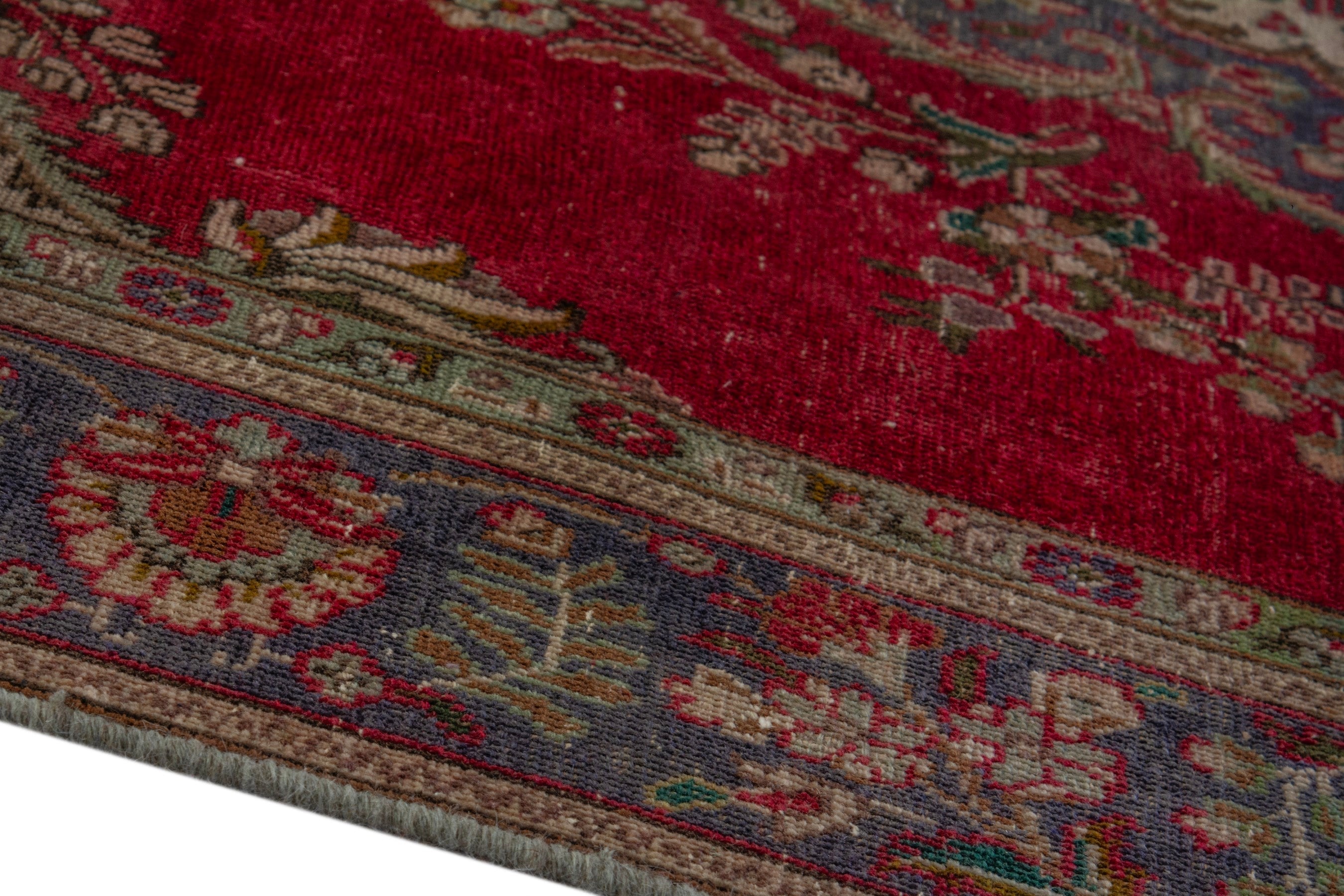 Persian Tabriz area rug in deep red and burgundy, view 8 of 18