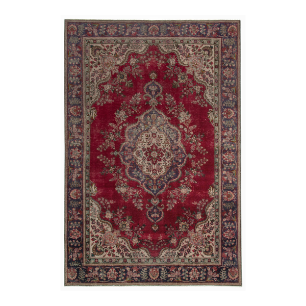 Persian Tabriz area rug in deep red and burgundy, 6'4" x 9'1"