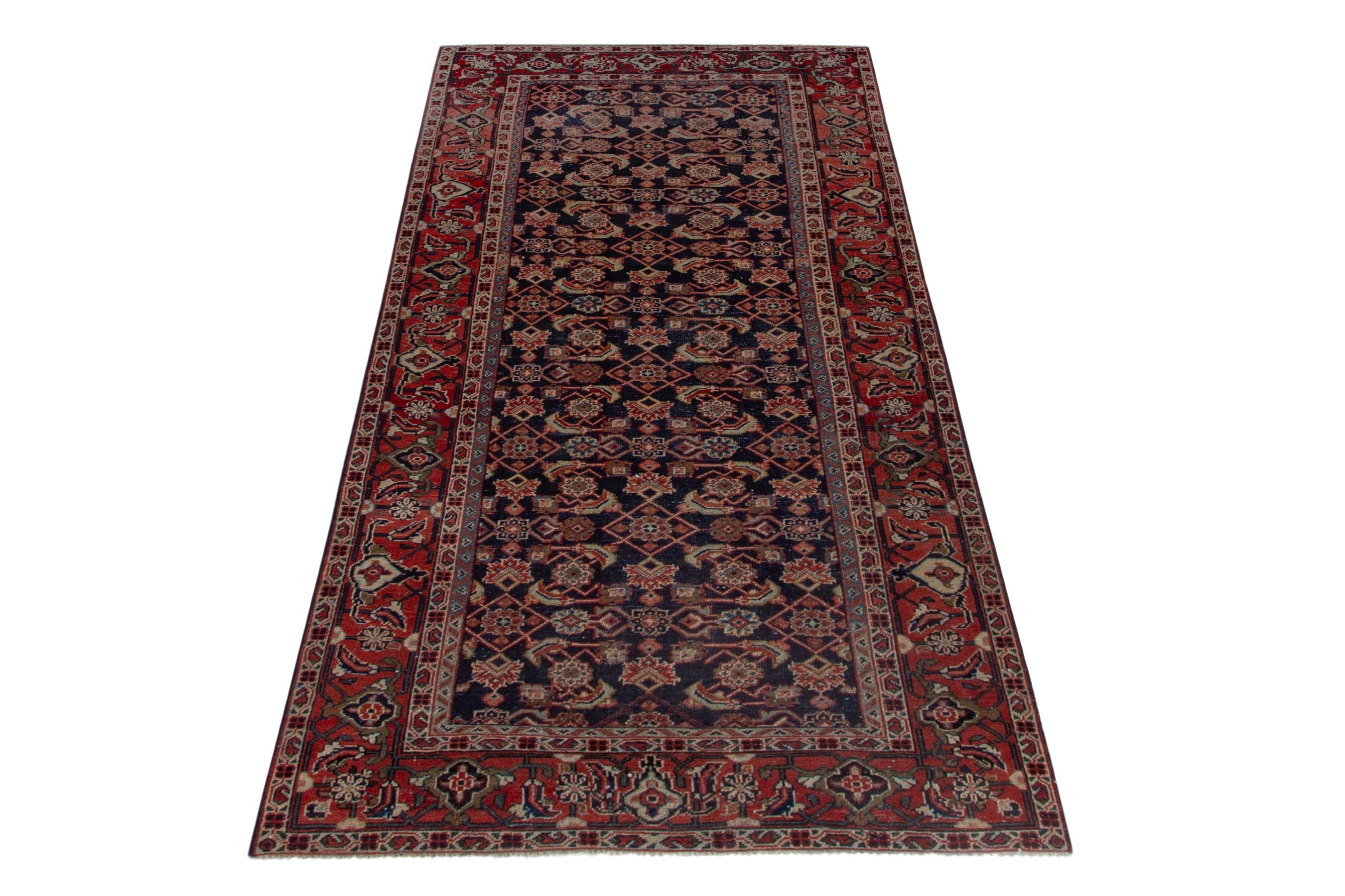Persian Mahal area rug in navy and deep red, view 2 of 17