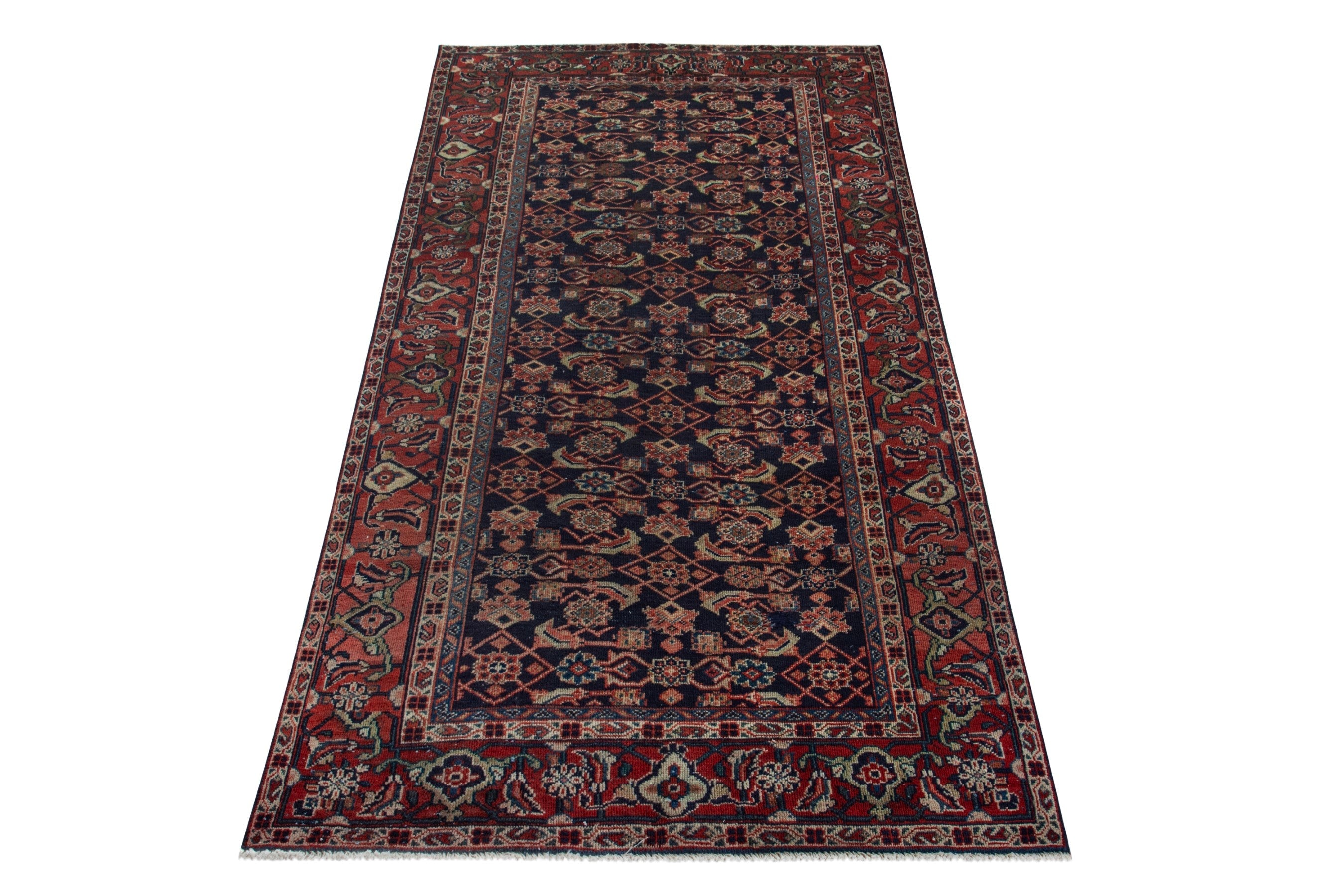 Persian Mahal area rug in navy and deep red, view 3 of 17