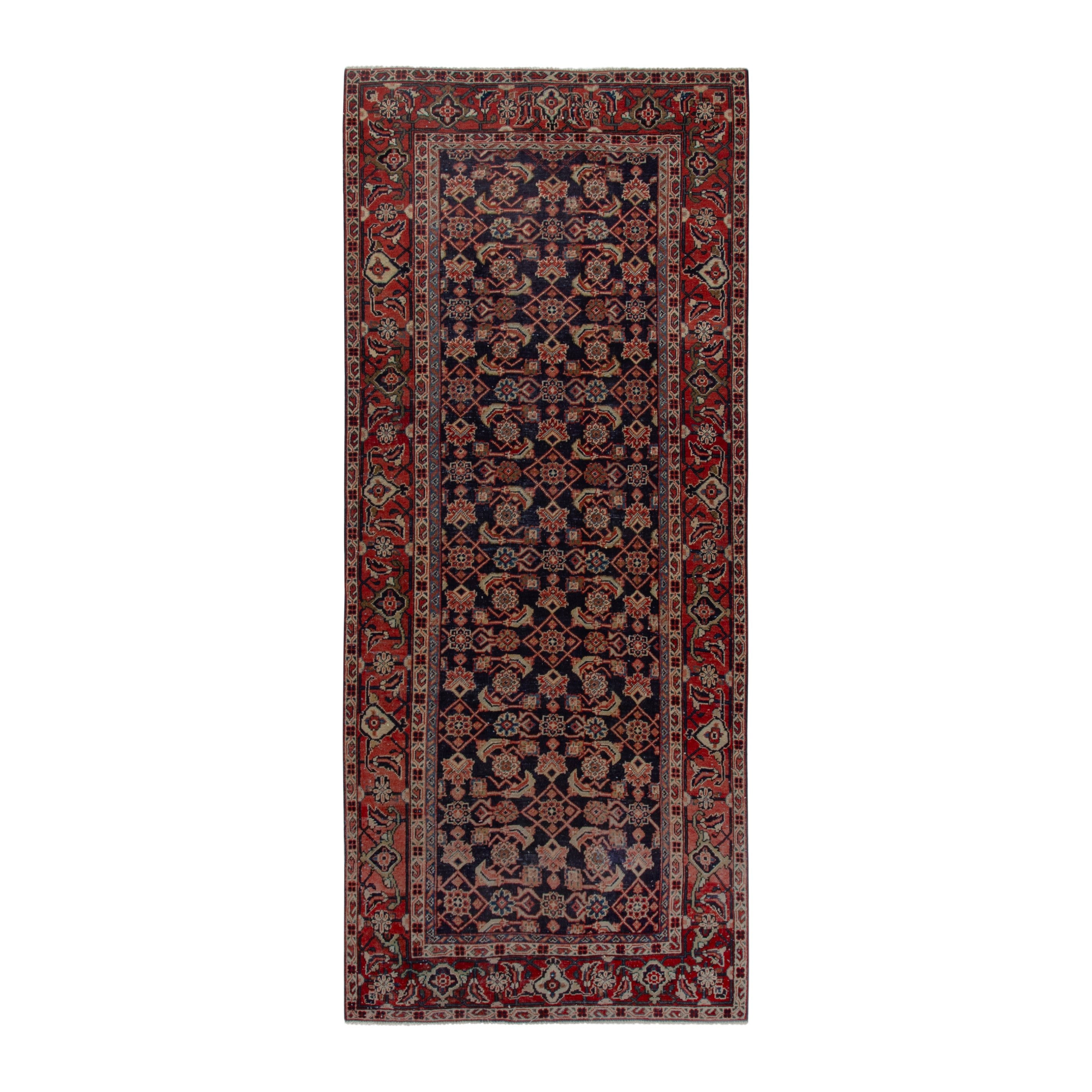 Persian Mahal area rug in navy and deep red, 4'5" x 10'4"