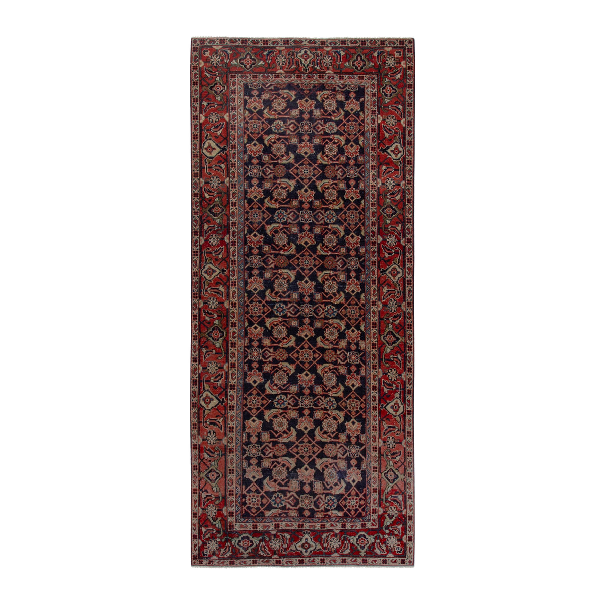 Persian Mahal area rug in navy and deep red, 4'5" x 10'4"