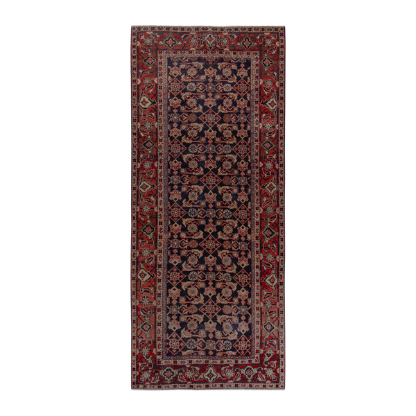 Persian Mahal area rug in navy and deep red, 4'5" x 10'4"