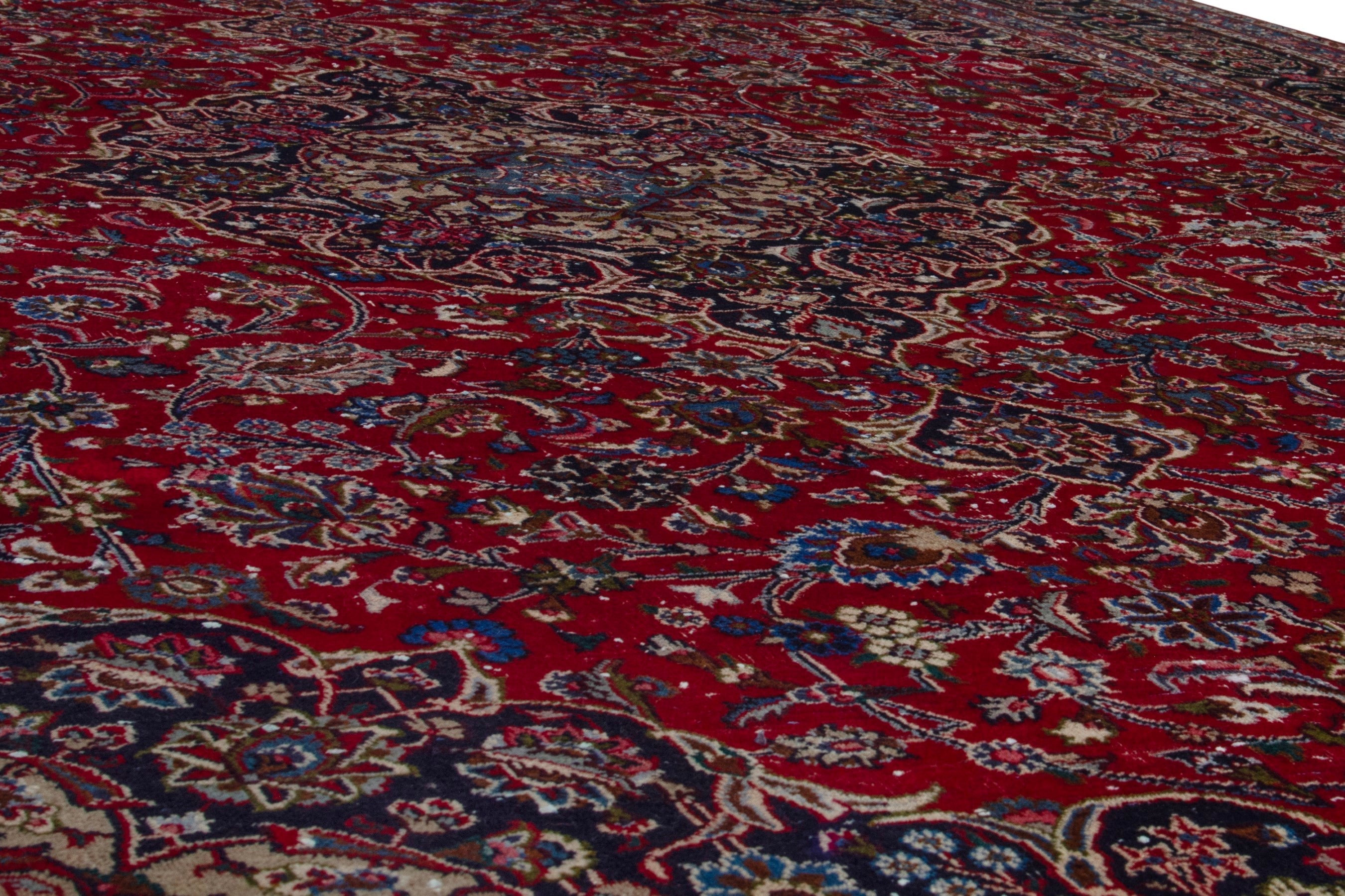 Persian Mashhad oversized rug in deep red and charcoal, view 10 of 19