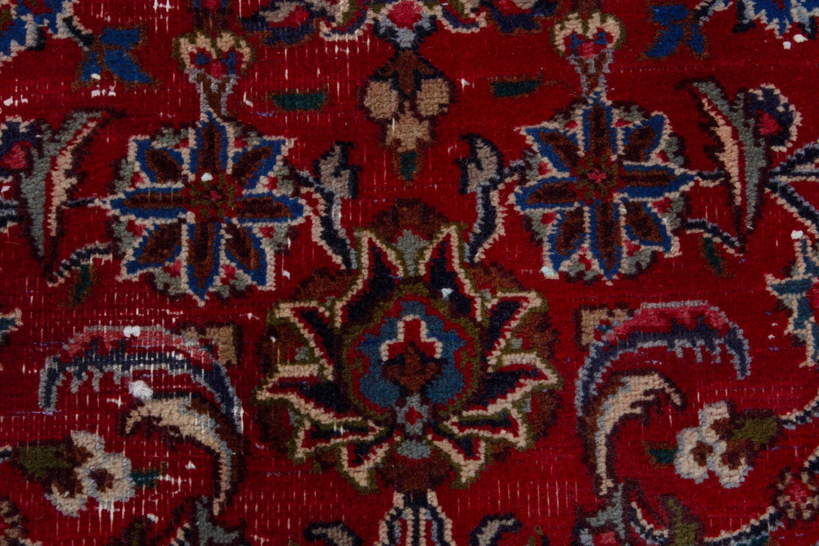 Persian Mashhad oversized rug in deep red and charcoal, view 12 of 19