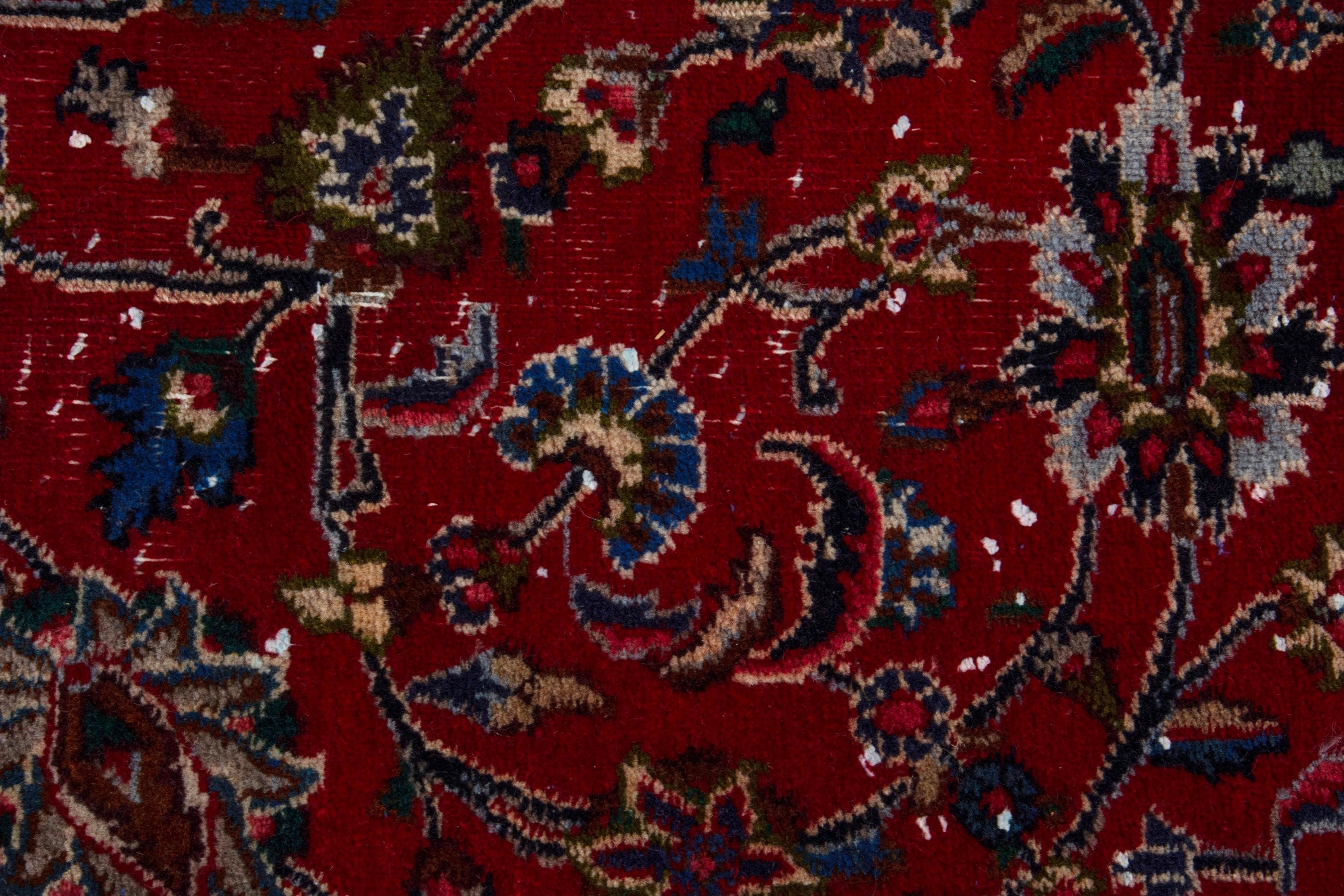 Persian Mashhad oversized rug in deep red and charcoal, view 13 of 19