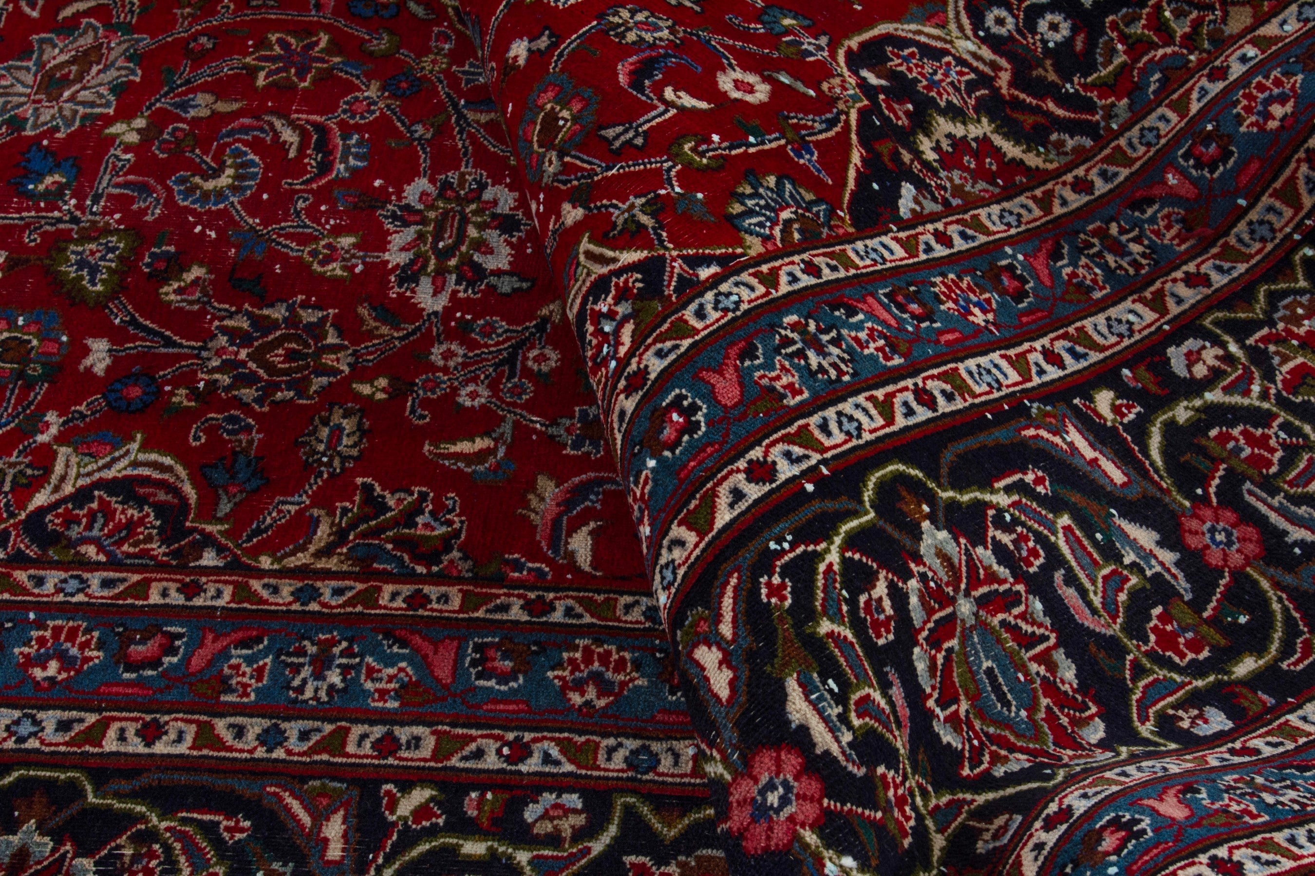Persian Mashhad oversized rug in deep red and charcoal, view 15 of 19