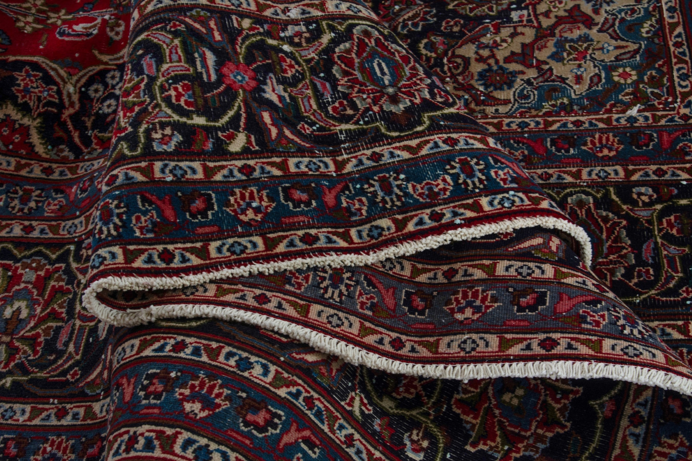 Persian Mashhad oversized rug in deep red and charcoal, view 16 of 19
