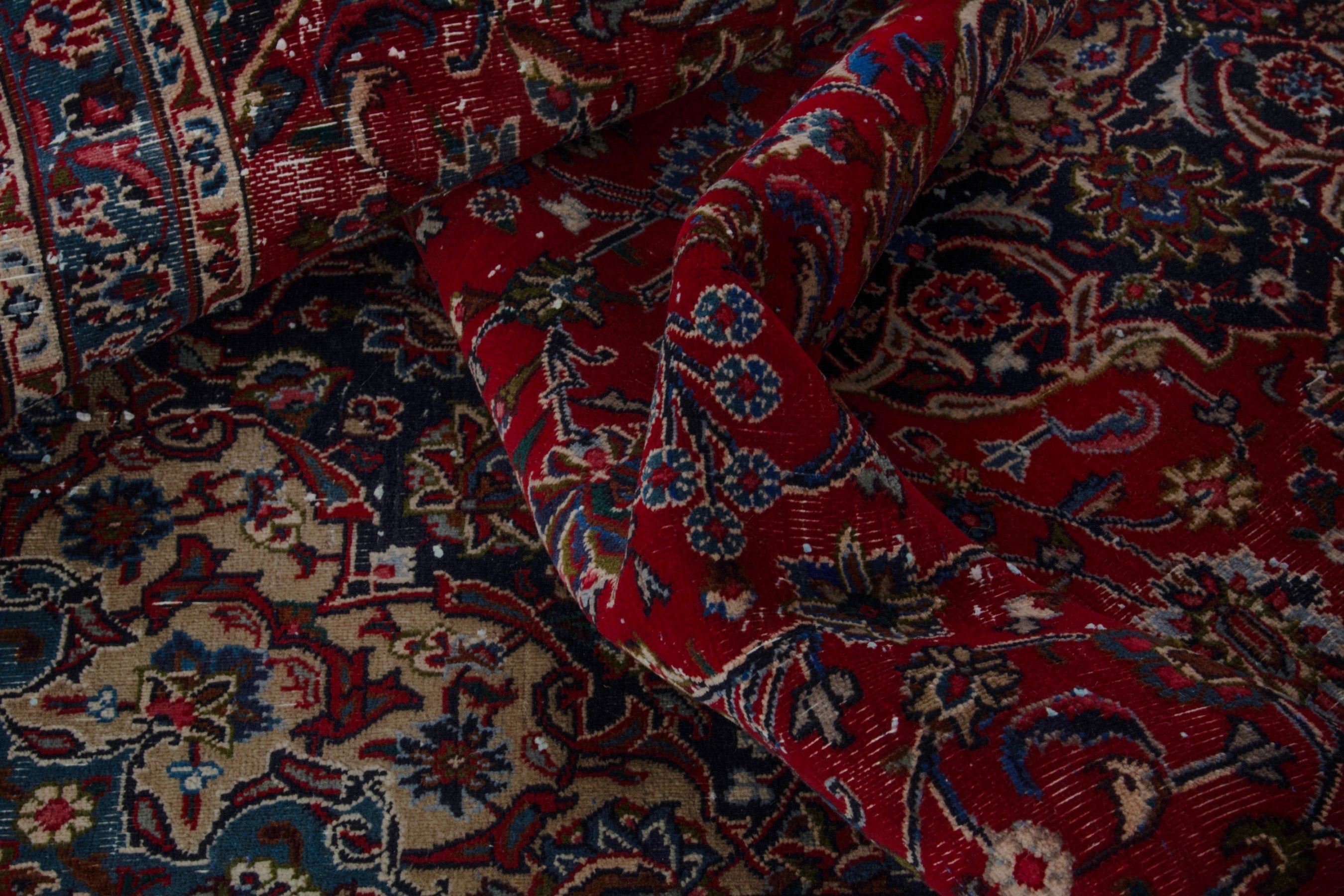 Persian Mashhad oversized rug in deep red and charcoal, view 17 of 19