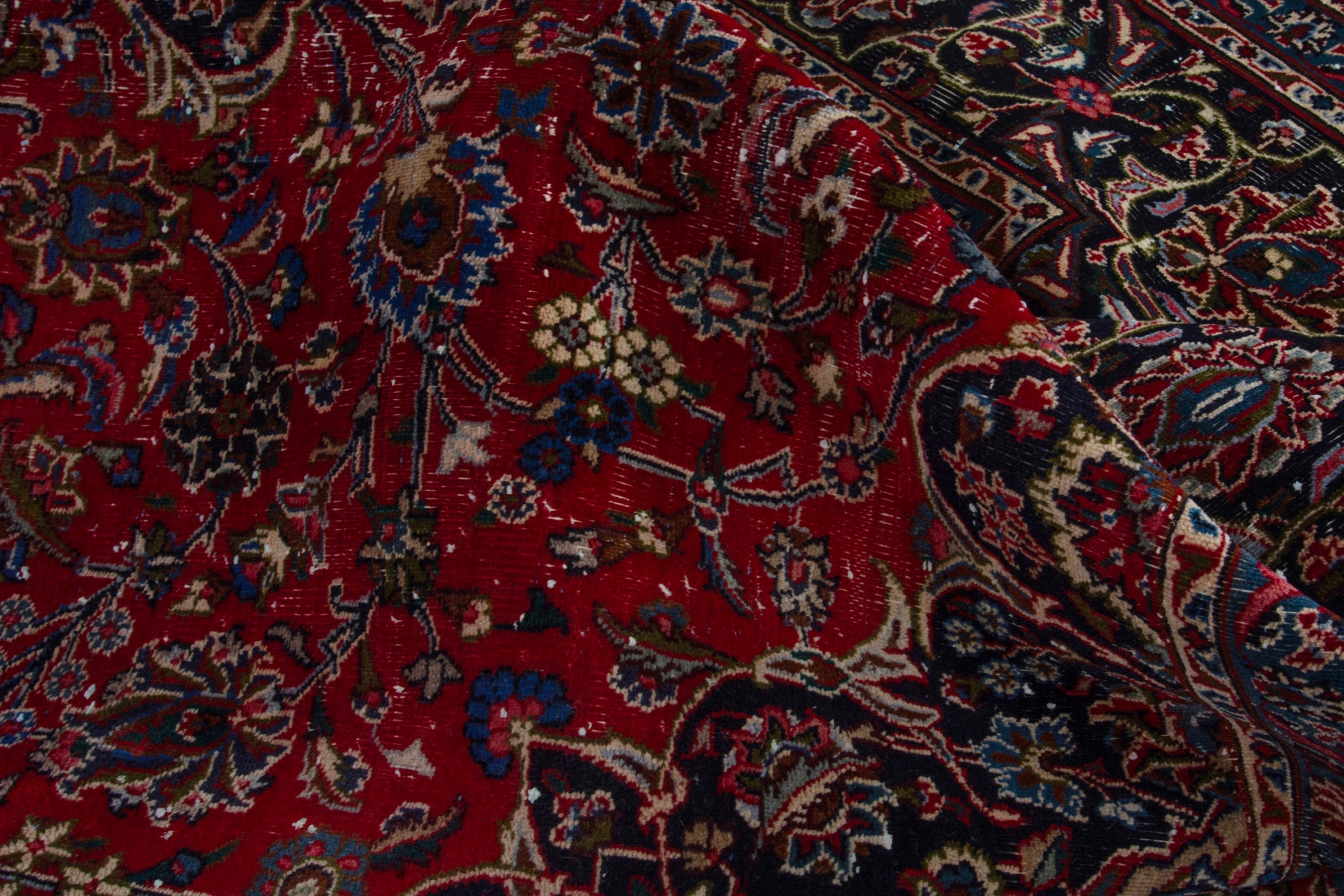 Persian Mashhad oversized rug in deep red and charcoal, view 18 of 19