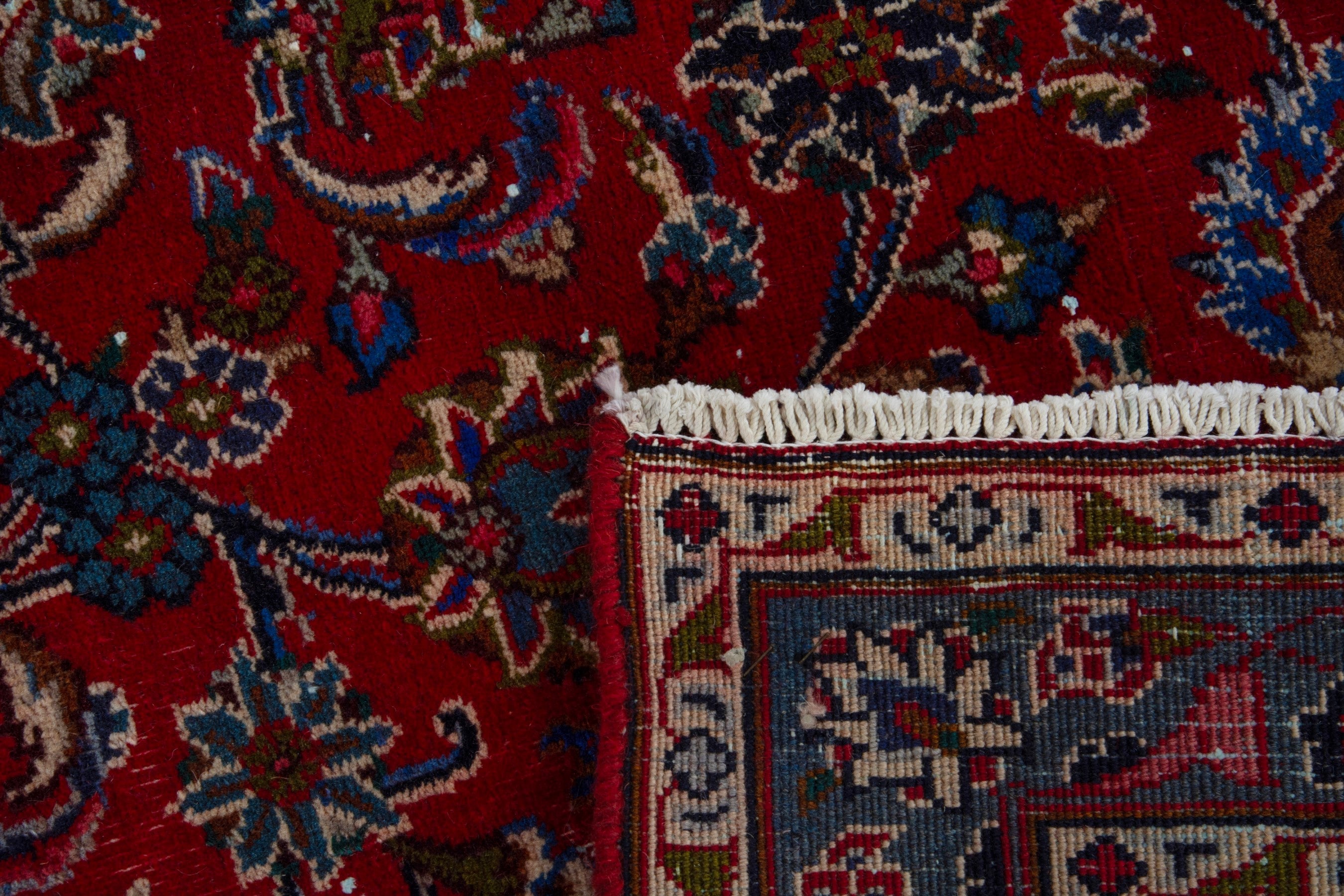 Persian Mashhad oversized rug in deep red and charcoal, view 19 of 19