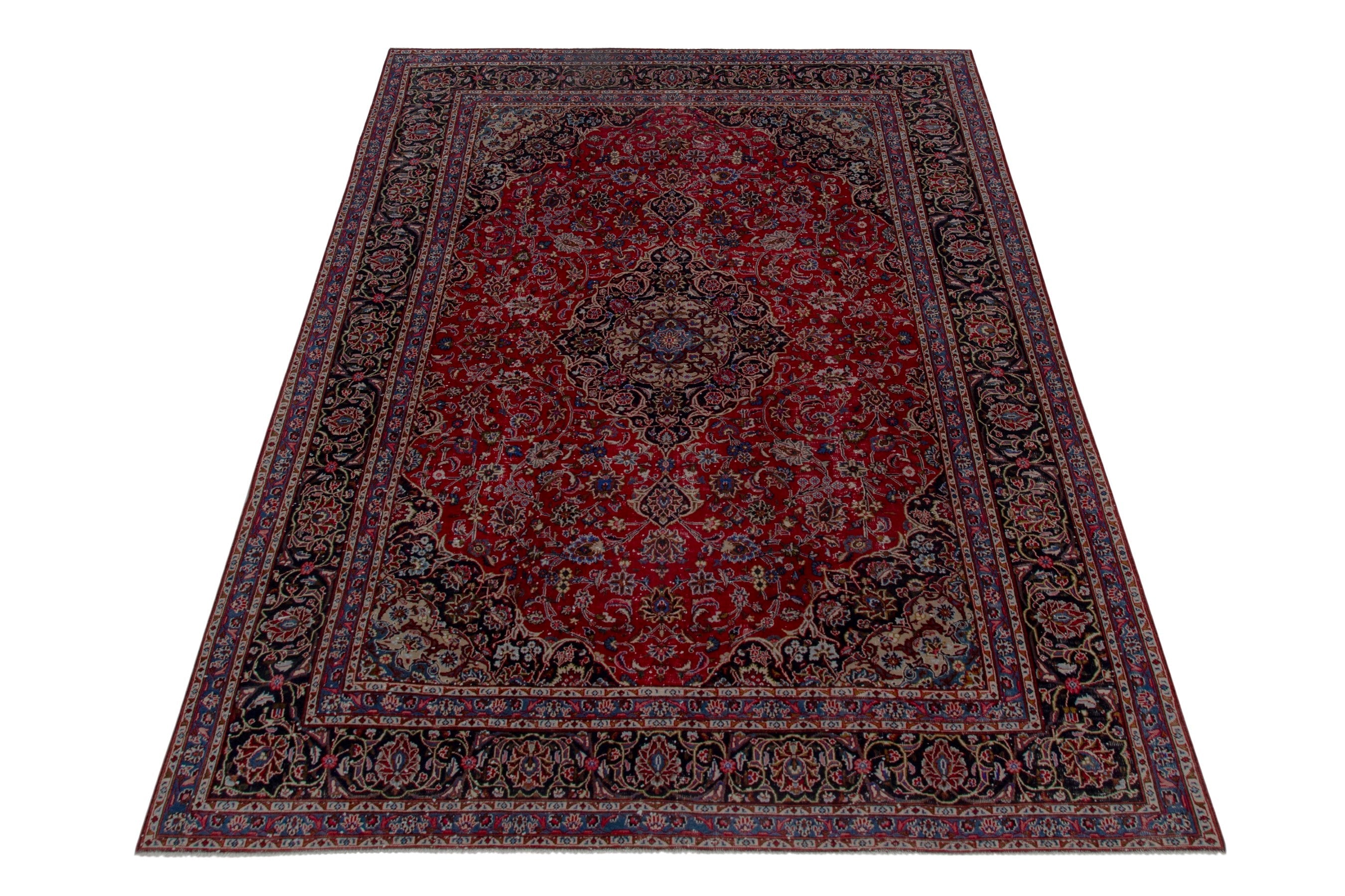 Persian Mashhad oversized rug in deep red and charcoal, view 3 of 19