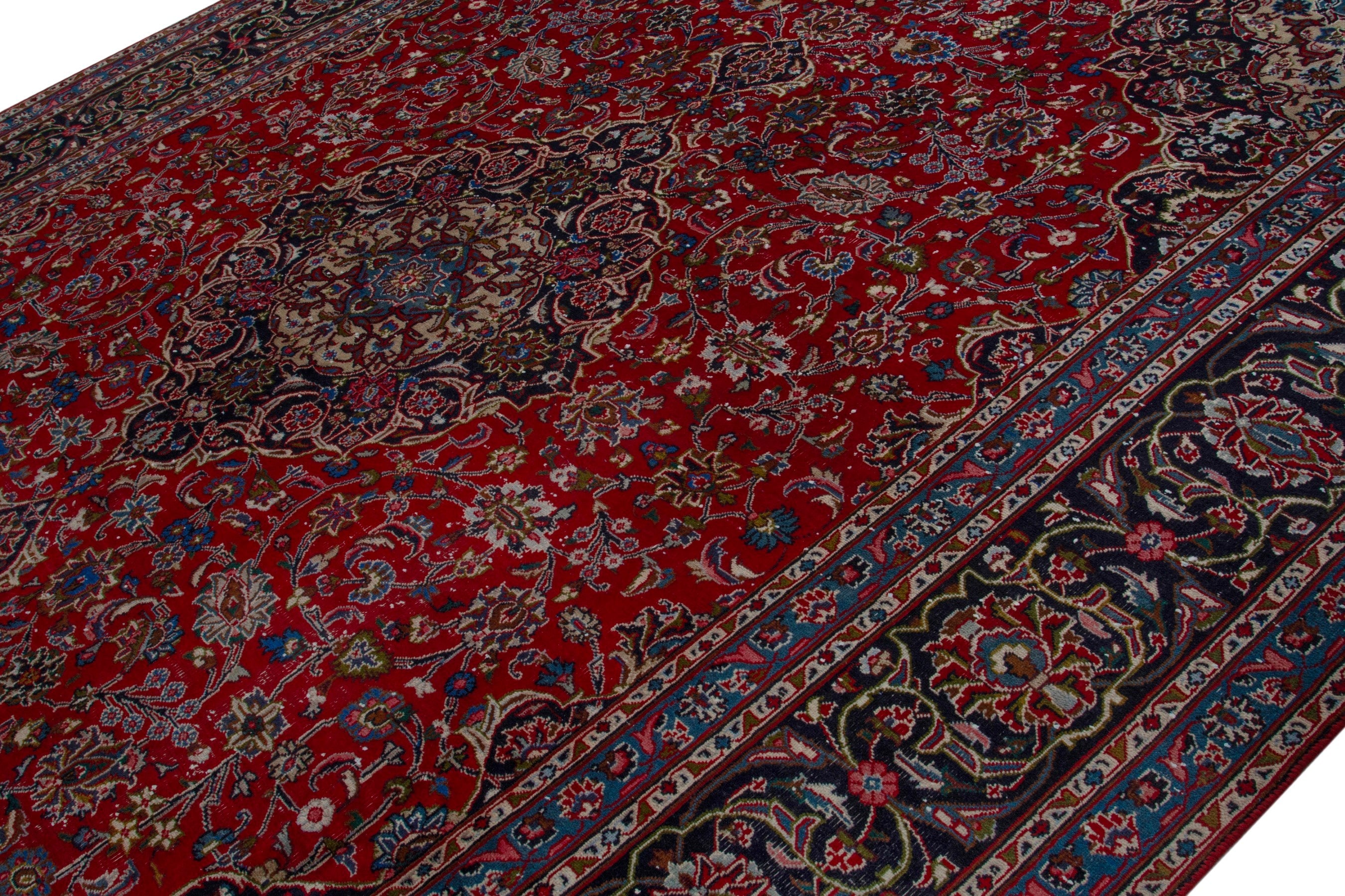 Persian Mashhad oversized rug in deep red and charcoal, view 4 of 19
