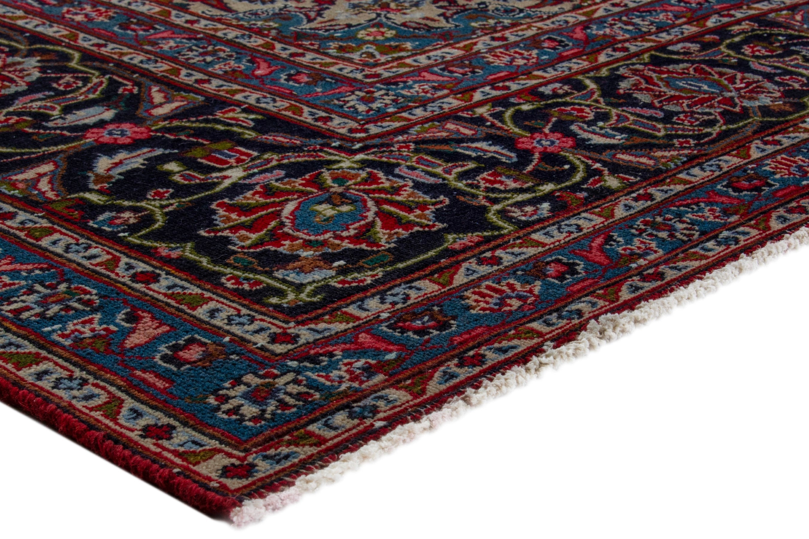 Persian Mashhad oversized rug in deep red and charcoal, view 6 of 19