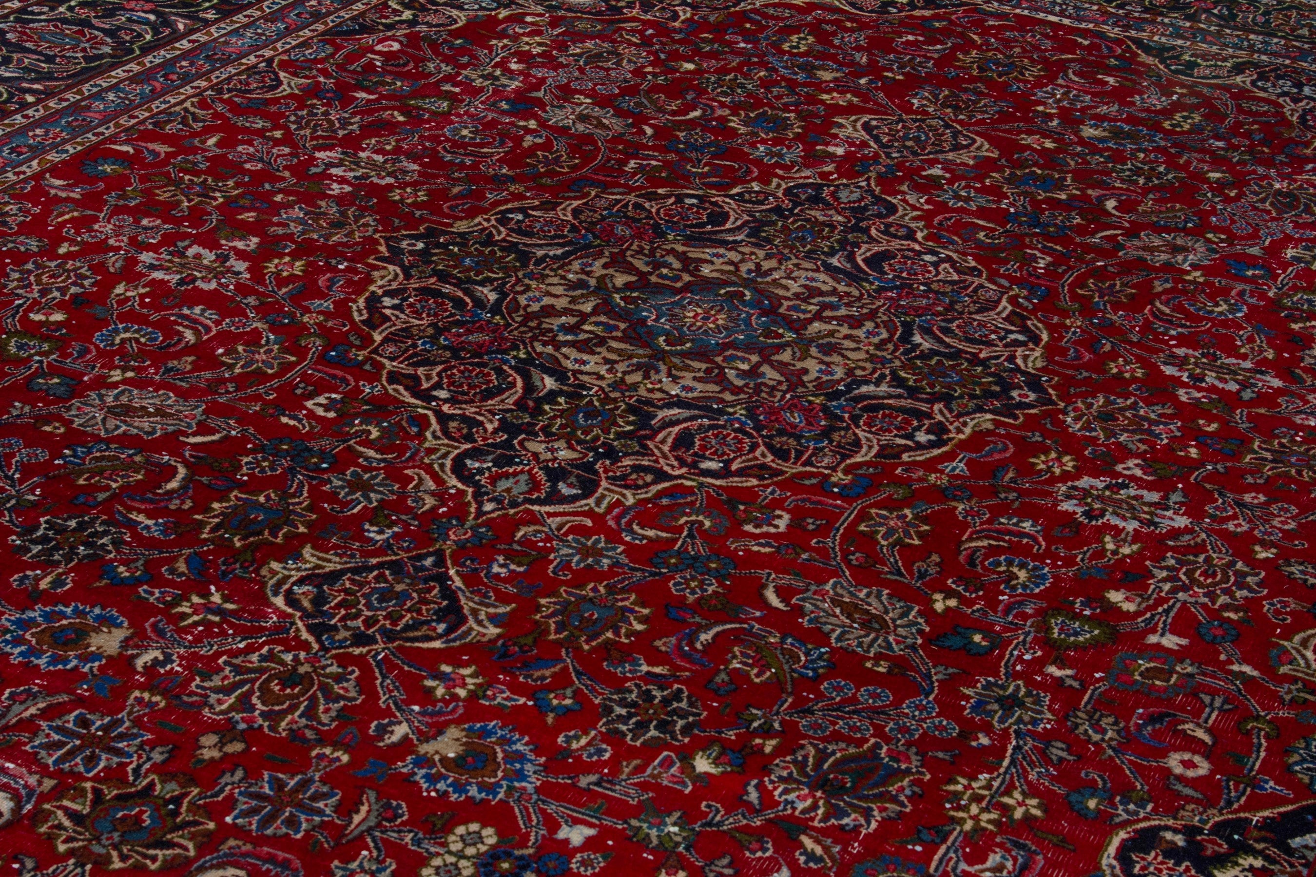 Persian Mashhad oversized rug in deep red and charcoal, view 9 of 19