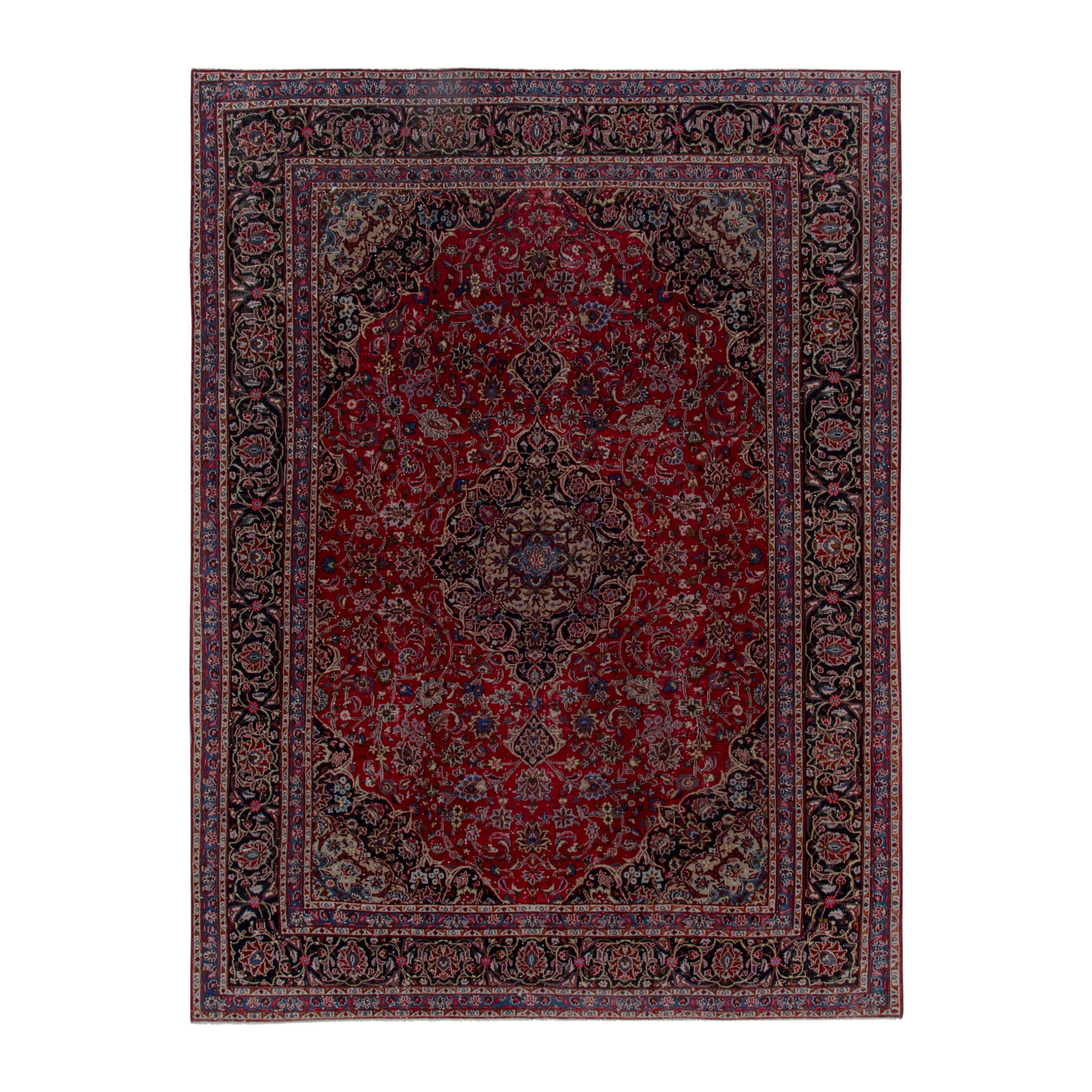 Persian Mashhad oversized rug in deep red and charcoal, 10' x 13'1"