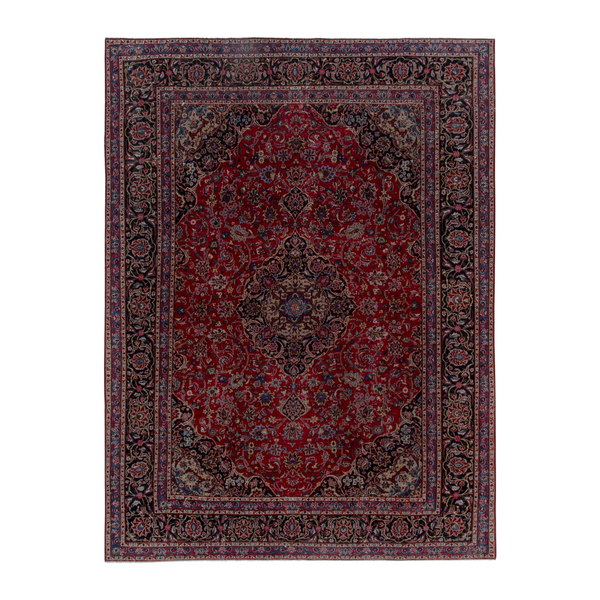 Persian Mashhad oversized rug in deep red and charcoal, 10' x 13'1"