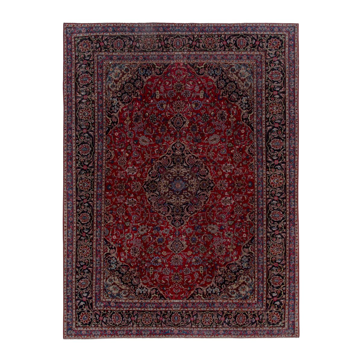 Persian Mashhad oversized rug in deep red and charcoal, 10' x 13'1"