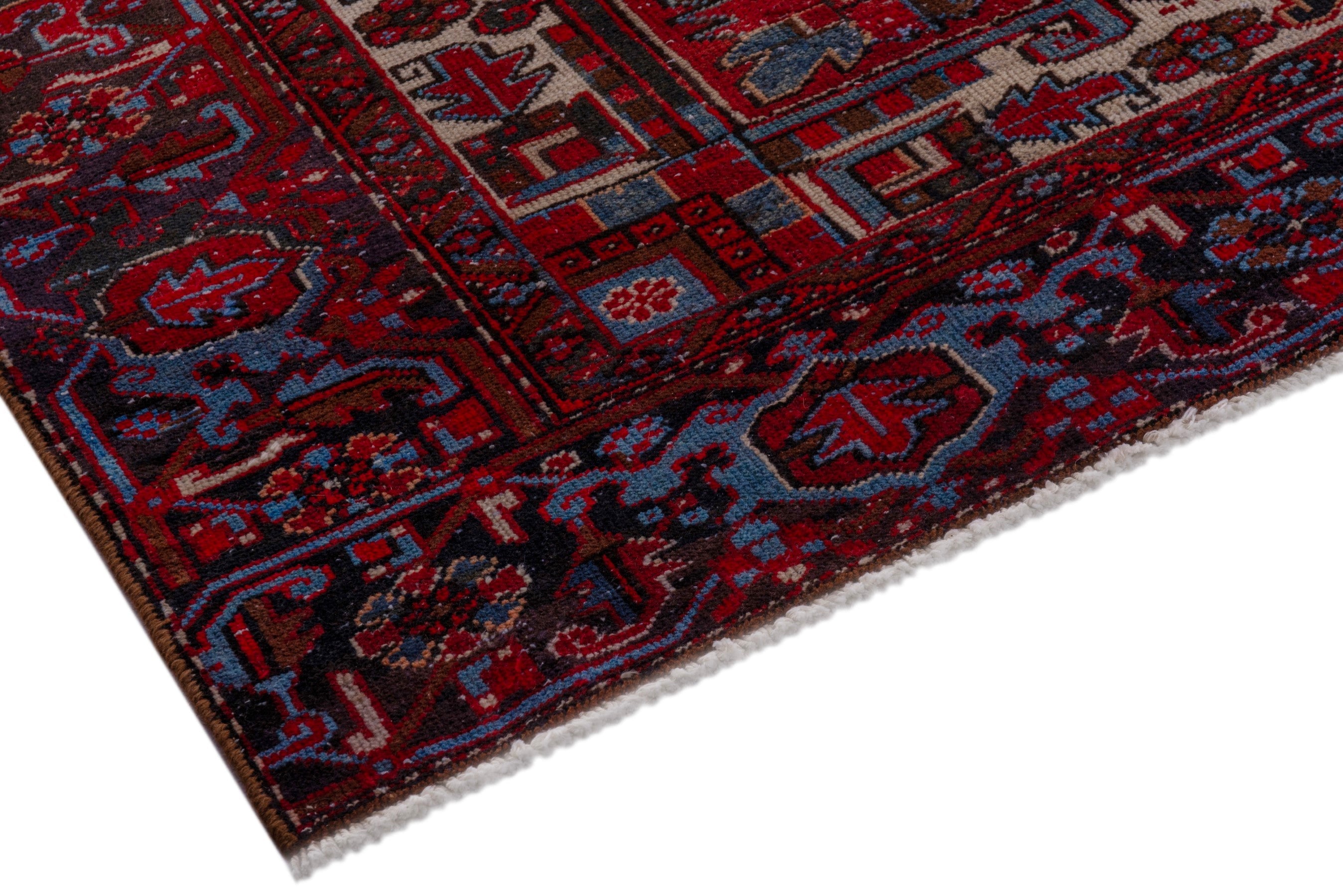 Persian Gorevan oversized rug in deep red and cream, view 6 of 23