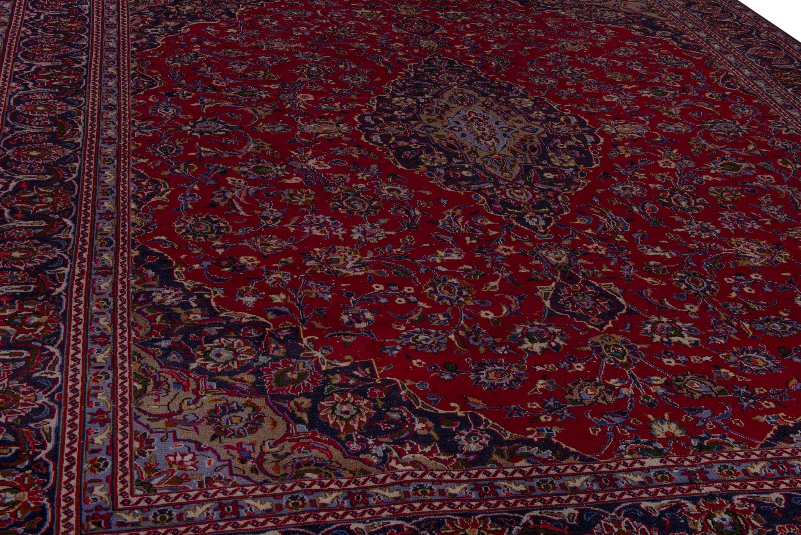 Persian Kashmar oversized rug in deep red and navy, view 10 of 19