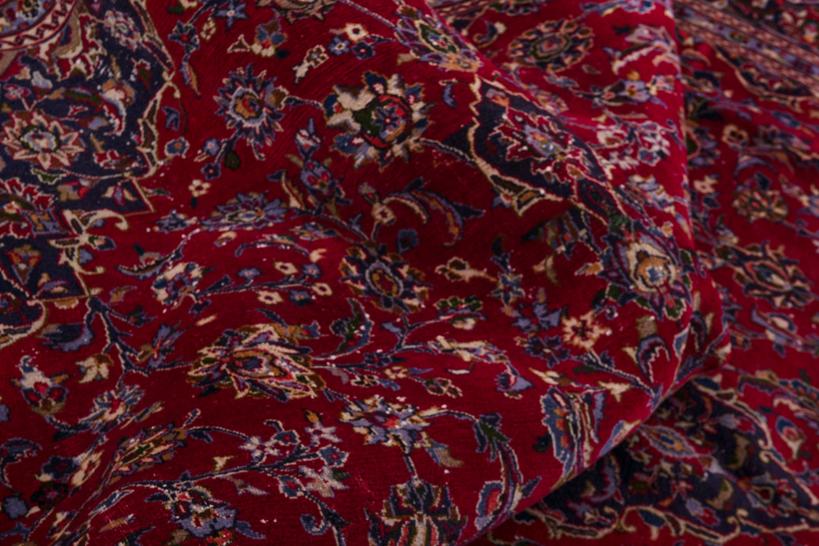 Persian Kashmar oversized rug in deep red and navy, view 16 of 19