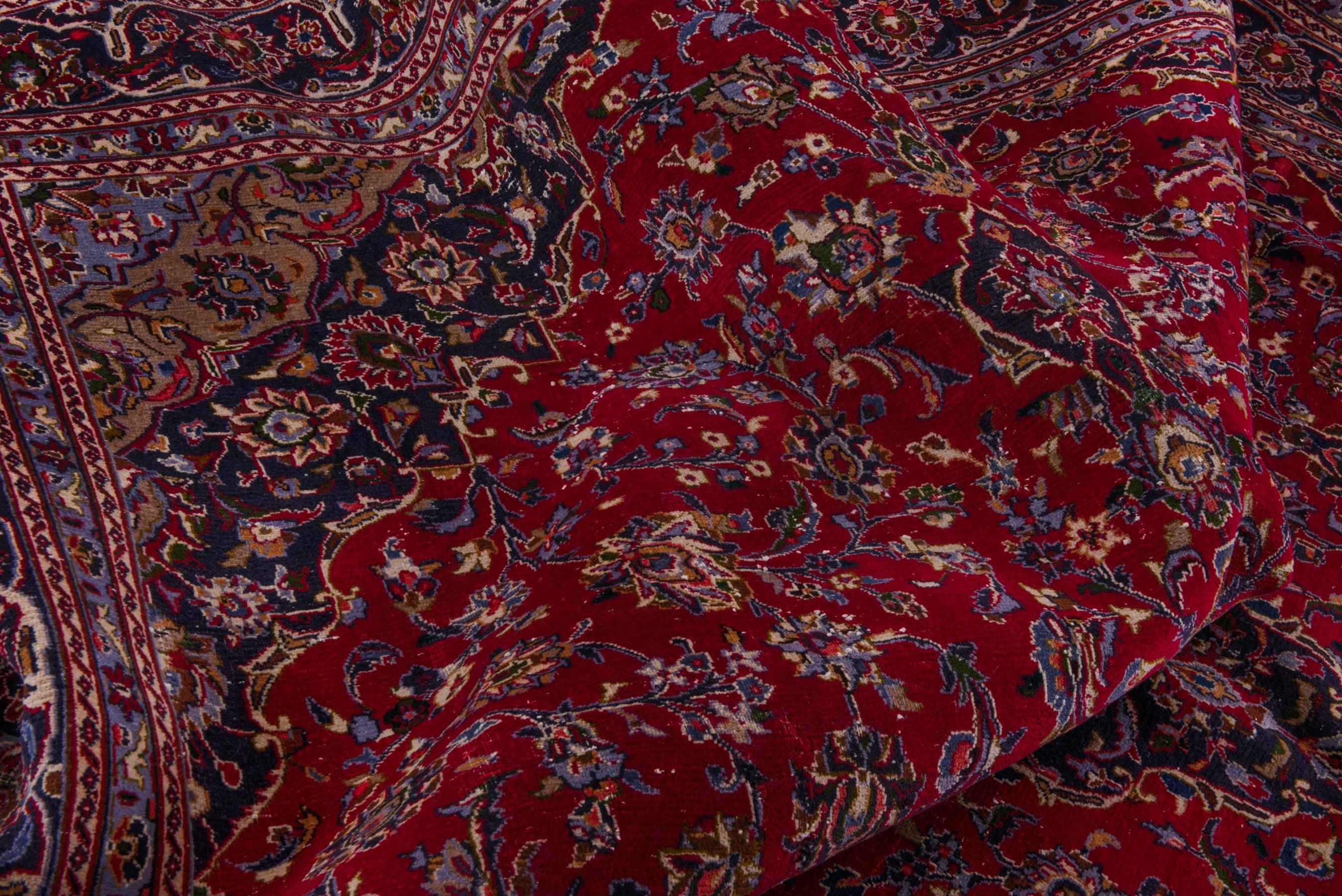 Persian Kashmar oversized rug in deep red and navy, view 17 of 19