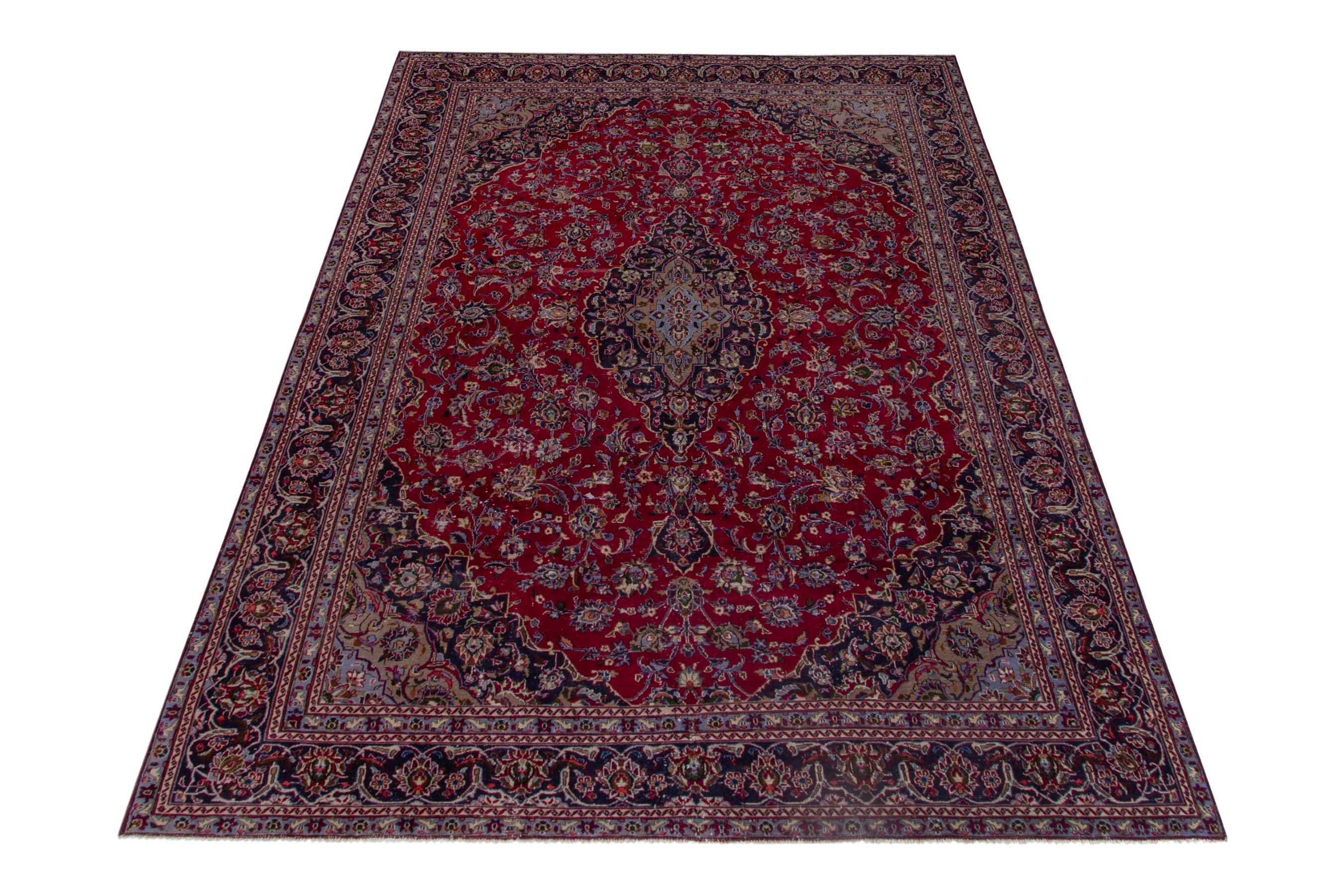 Persian Kashmar oversized rug in deep red and navy, view 2 of 19