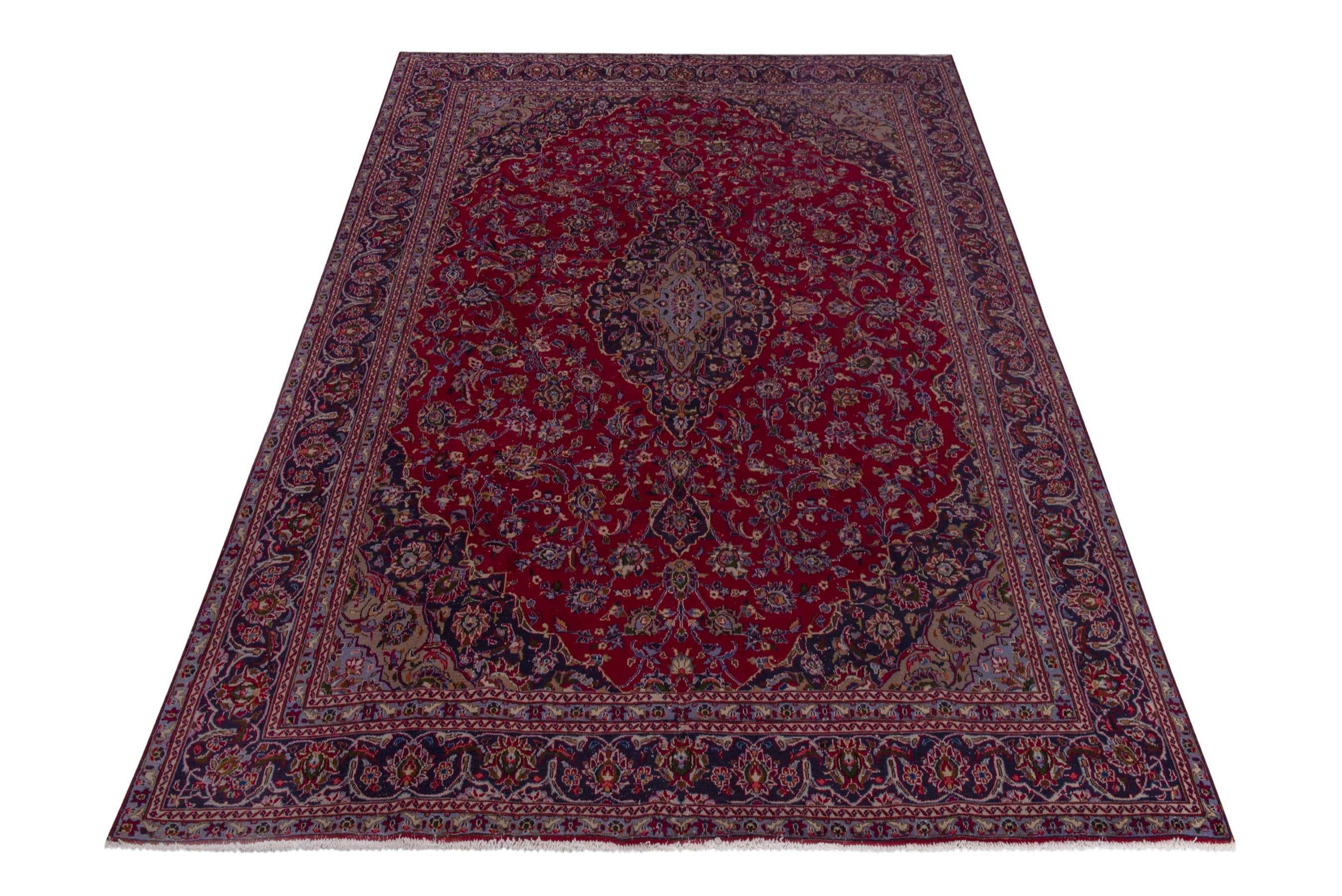 Persian Kashmar oversized rug in deep red and navy, view 3 of 19