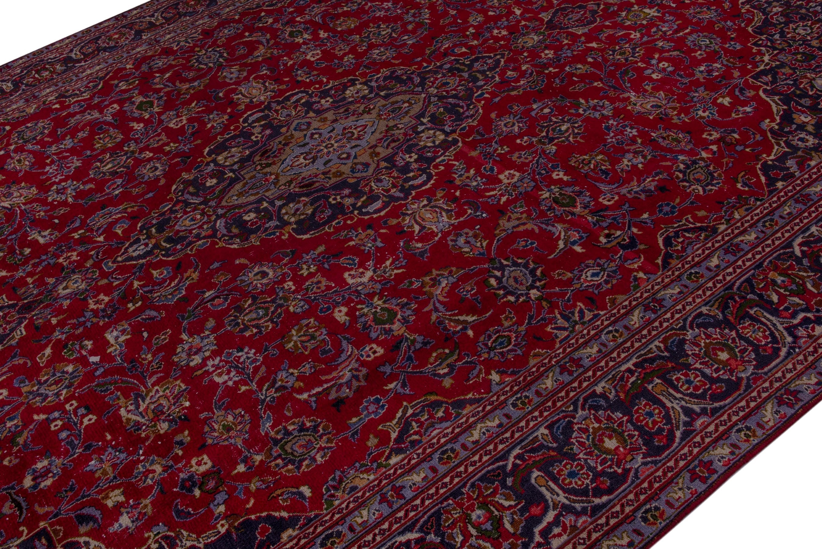 Persian Kashmar oversized rug in deep red and navy, view 4 of 19