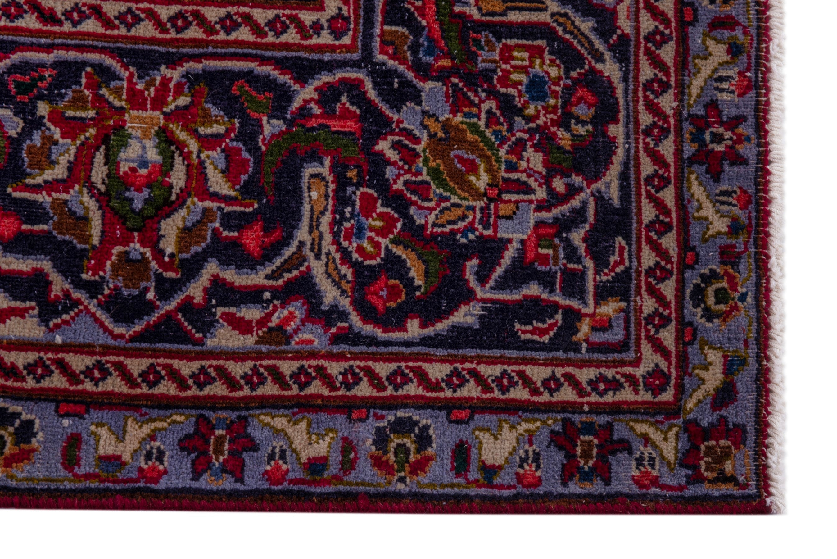 Persian Kashmar oversized rug in deep red and navy, view 5 of 19