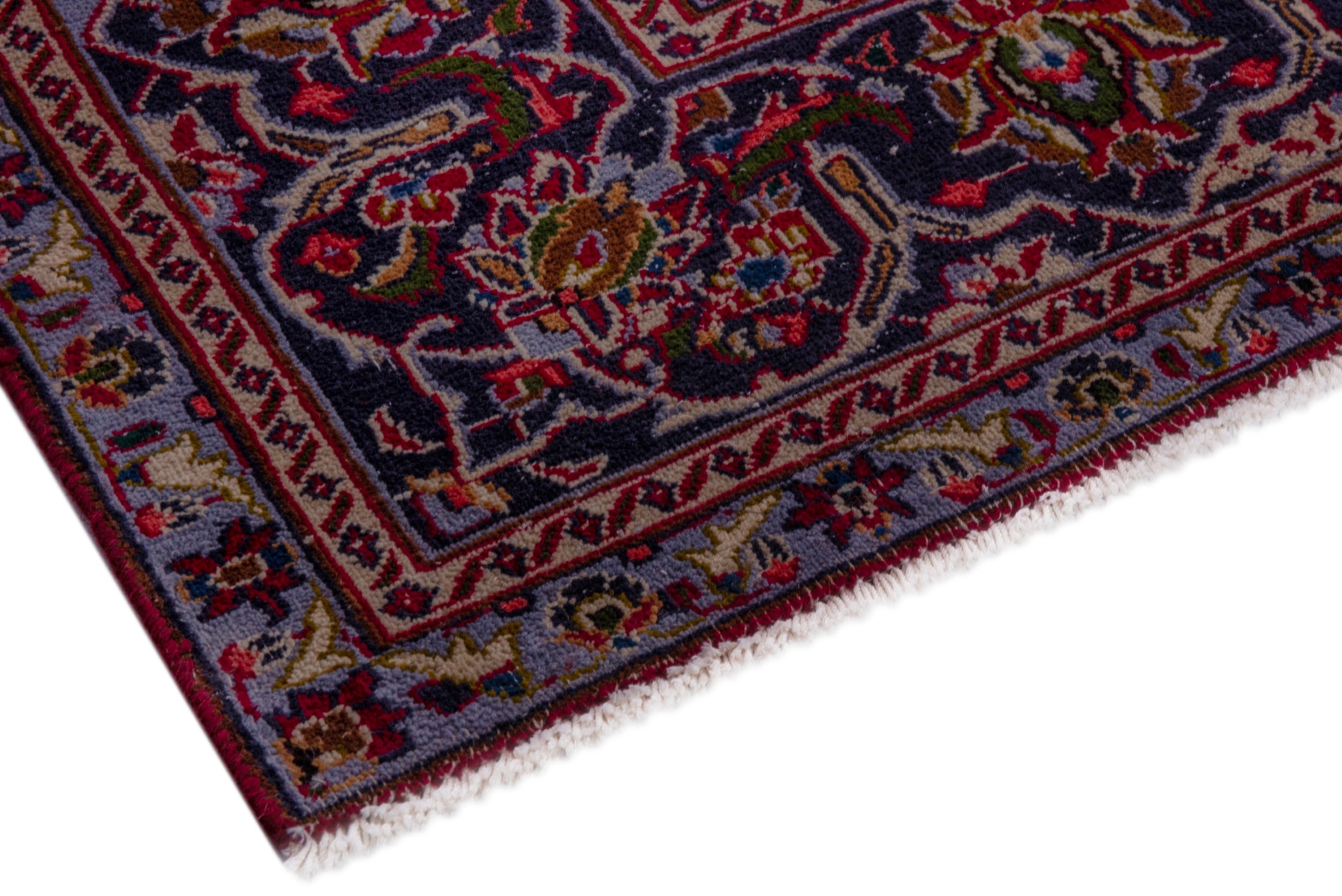 Persian Kashmar oversized rug in deep red and navy, view 6 of 19